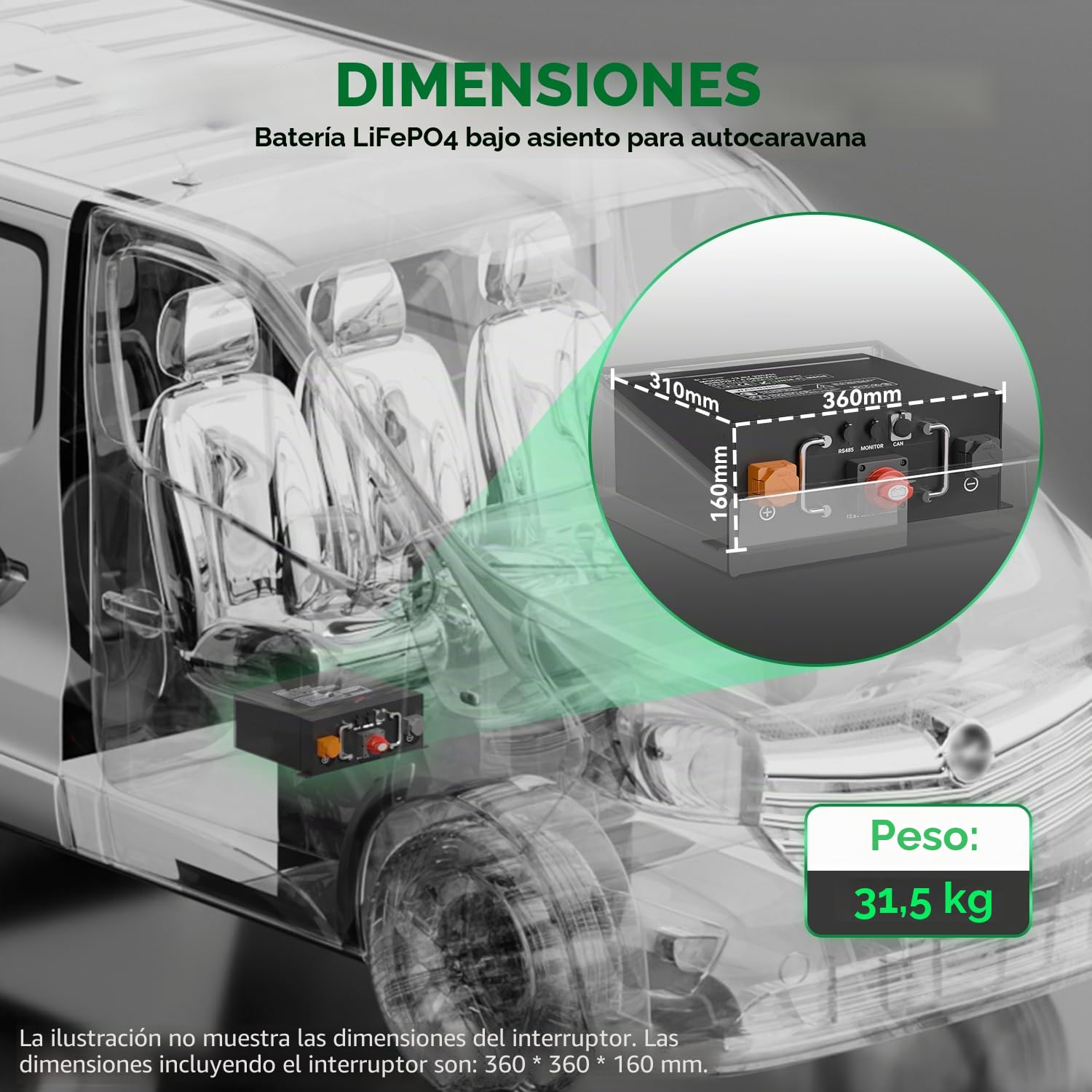 Batería LiFePO4 de 12 V y 320 Ah con certificado ECE R10 con BMS de 250 A, protección a baja temperatura, 12000 ciclos y 10 años de vida útil para caravanas, instalaciones solares