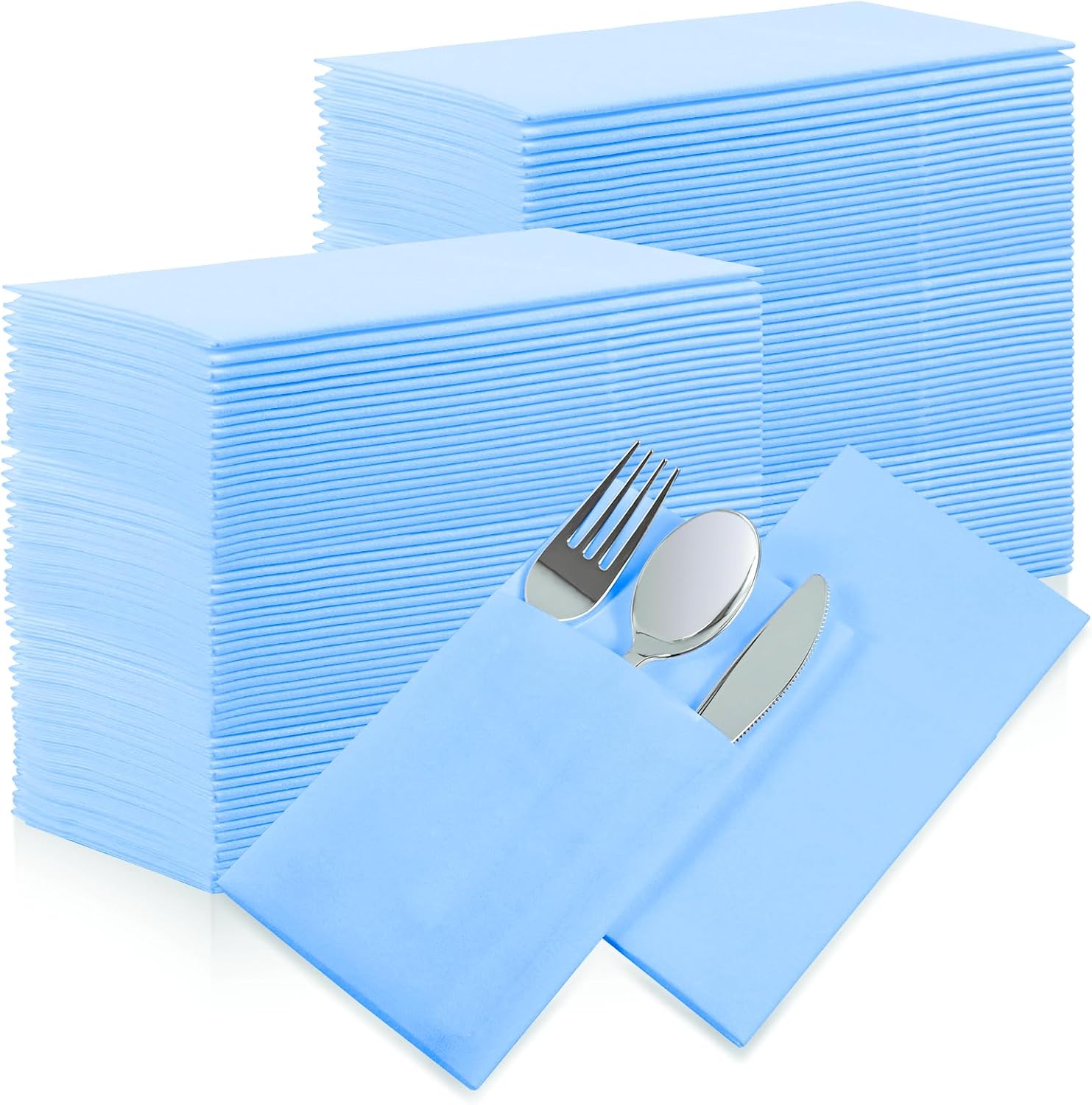 Mint Blue Dinner Napkins Disposable 50Pack LinenFeel Paper Napkins with Builtin