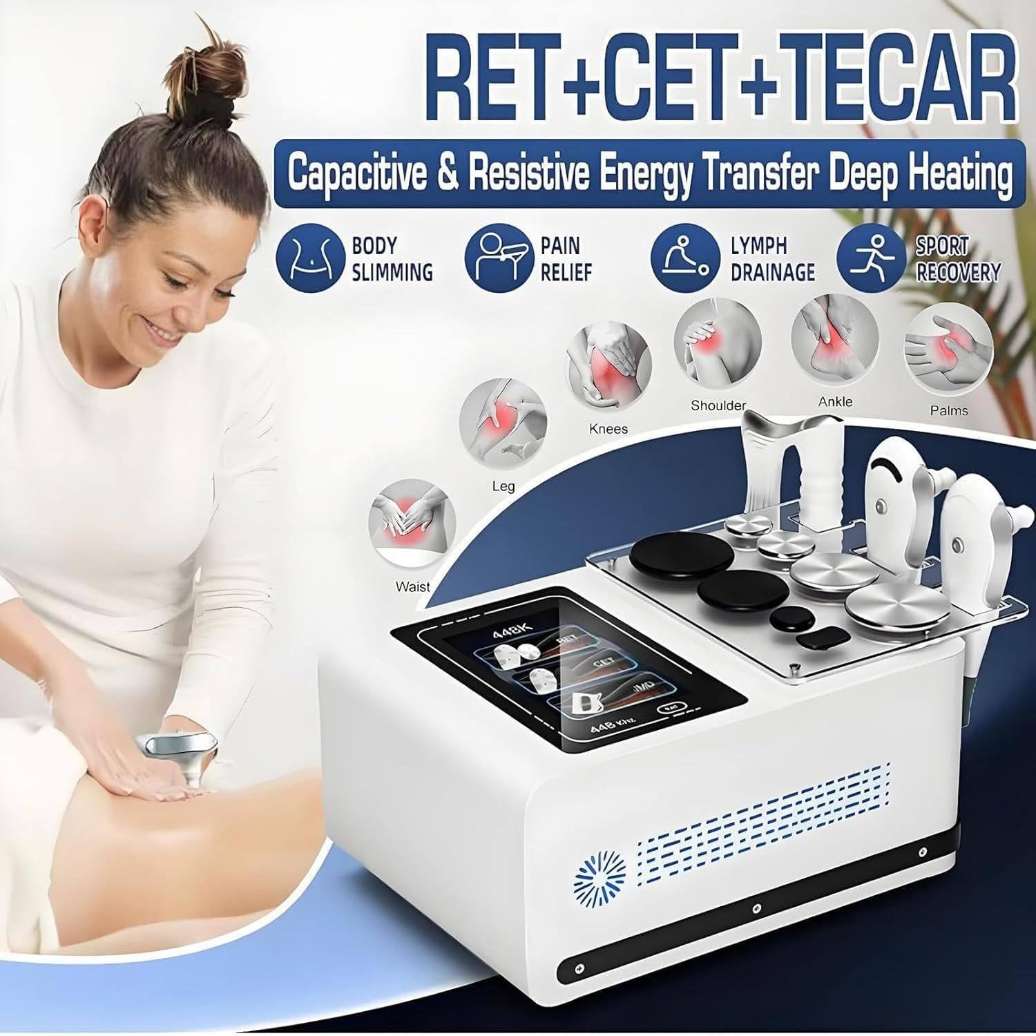 Apparecchio per radiofrequenza a 448 kHz - per Lifting a RF, Perdita di Peso e modellamento del Corpo, con 3 Maniglie e 8 postazioni di Lavoro per trattamenti fisici Profondi(Black)