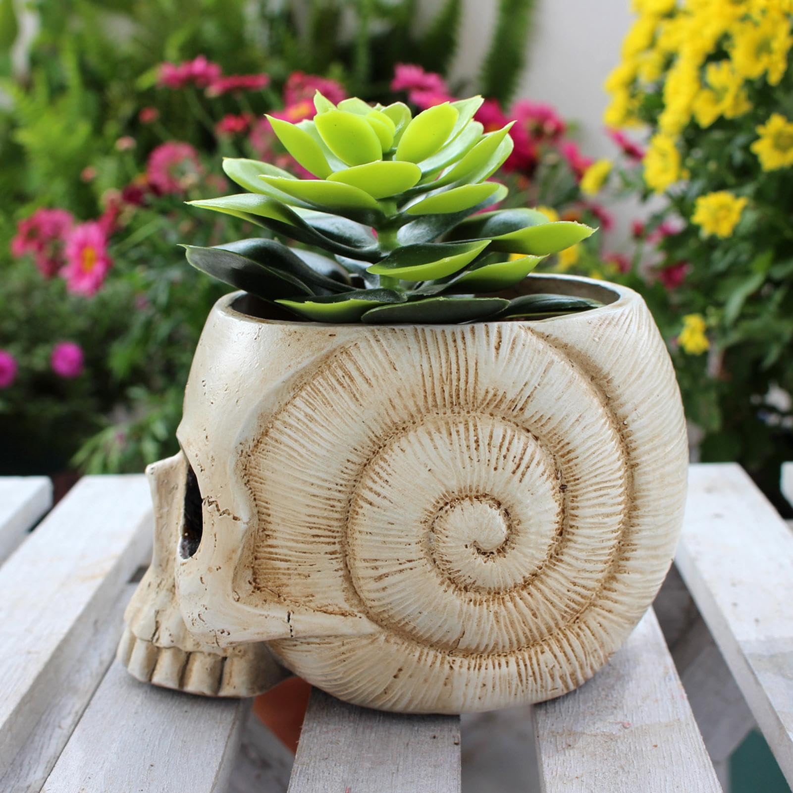 Vaso di teschio, vaso di fiori di cranio in resina, vaso di