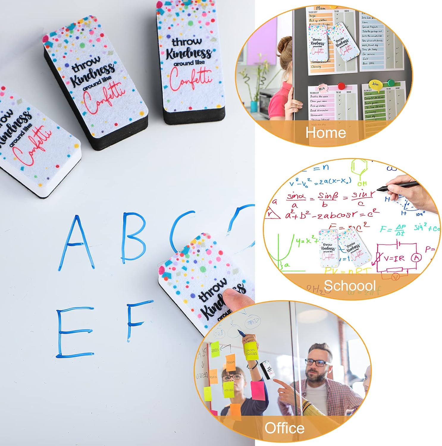 Confetti Magnetic Whiteboard Eraser Colorful Confetti Theme Classroom Erasers Small Dry Eraser Whiteboard Cleaner Wiper Erasers with Felt for Home Office School Classroom Teacher (8) : Office Products