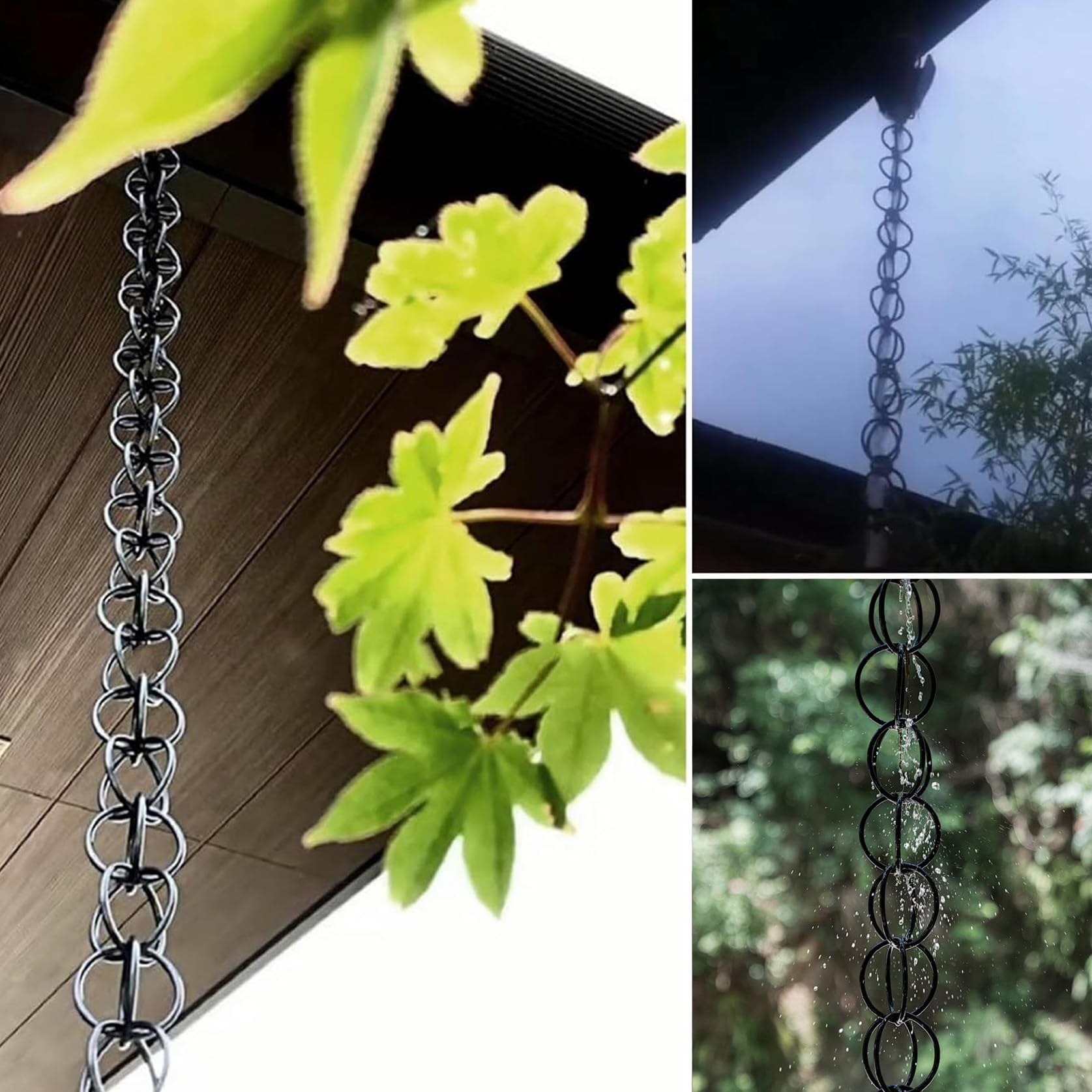 Chaine de Pluie Ornement de Jardin,Chaînes de Gouttière Cascade Noir,Fonction De Drainage,Parfaite pour remplacer Les descentes de Pluie,for Jardin/Cour/terrasse