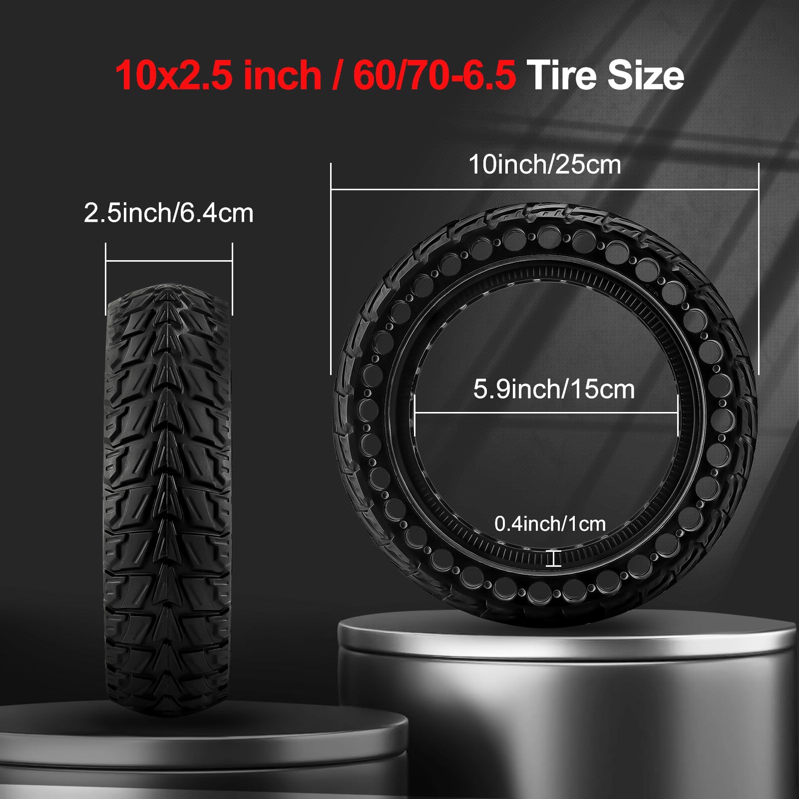 BANGTING 2PCS 60/70-6.5 E Scooter Reifen,10x2.50-6.5 Vollgummireifen, 10x2.5 zoll Ersatzreifen für Ninebot Max G2 / G30 / G30D / G30E / G30E / G30LP / G30D II / G30 Max (Schwarz)