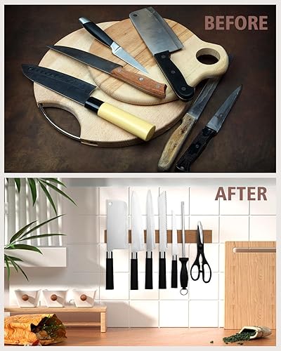 Miniatura 2 de Soporte magnético para cuchillos, tira magnética de madera de acacia de 10 pulgadas, resistente para cuchillos