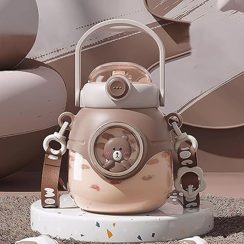 Miniatura 1 de Yenergy Botella de agua con pajilla, botellas de agua Kawaii de 37 onzas con correa ajustable para mujeres, adolescentes, niñas, regalos de oficina,