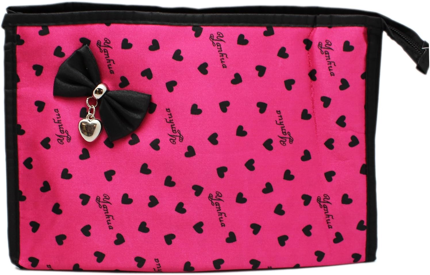 Yanhua Large Cosmetic Bag - Pink & Black Heart