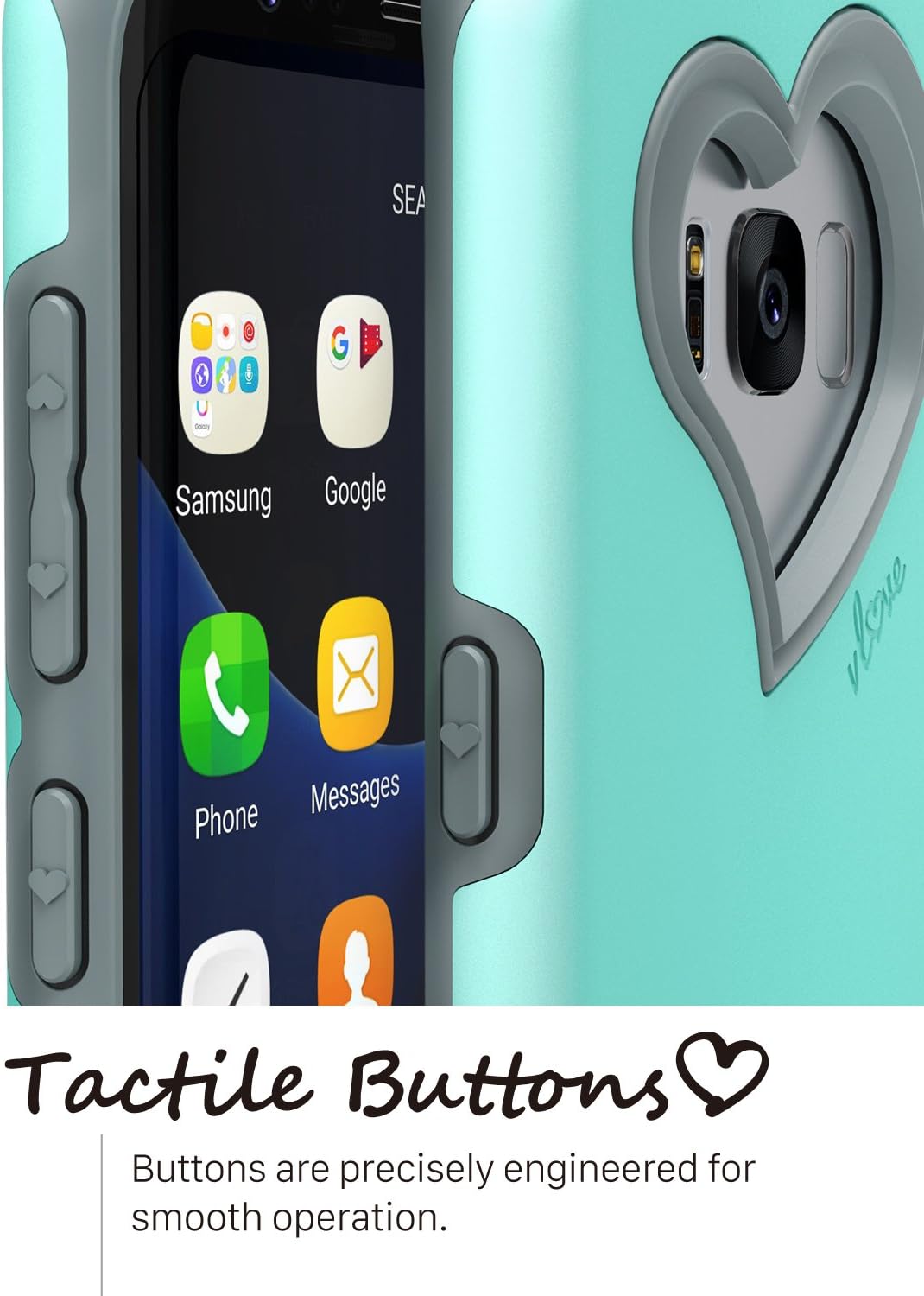VENA Galaxy S8 Plus Case, [vLove][Heart-Shape | Dual Layer Protection] Hybrid Bumper Cover for Samsung Galaxy S8+ (Teal/Gray)