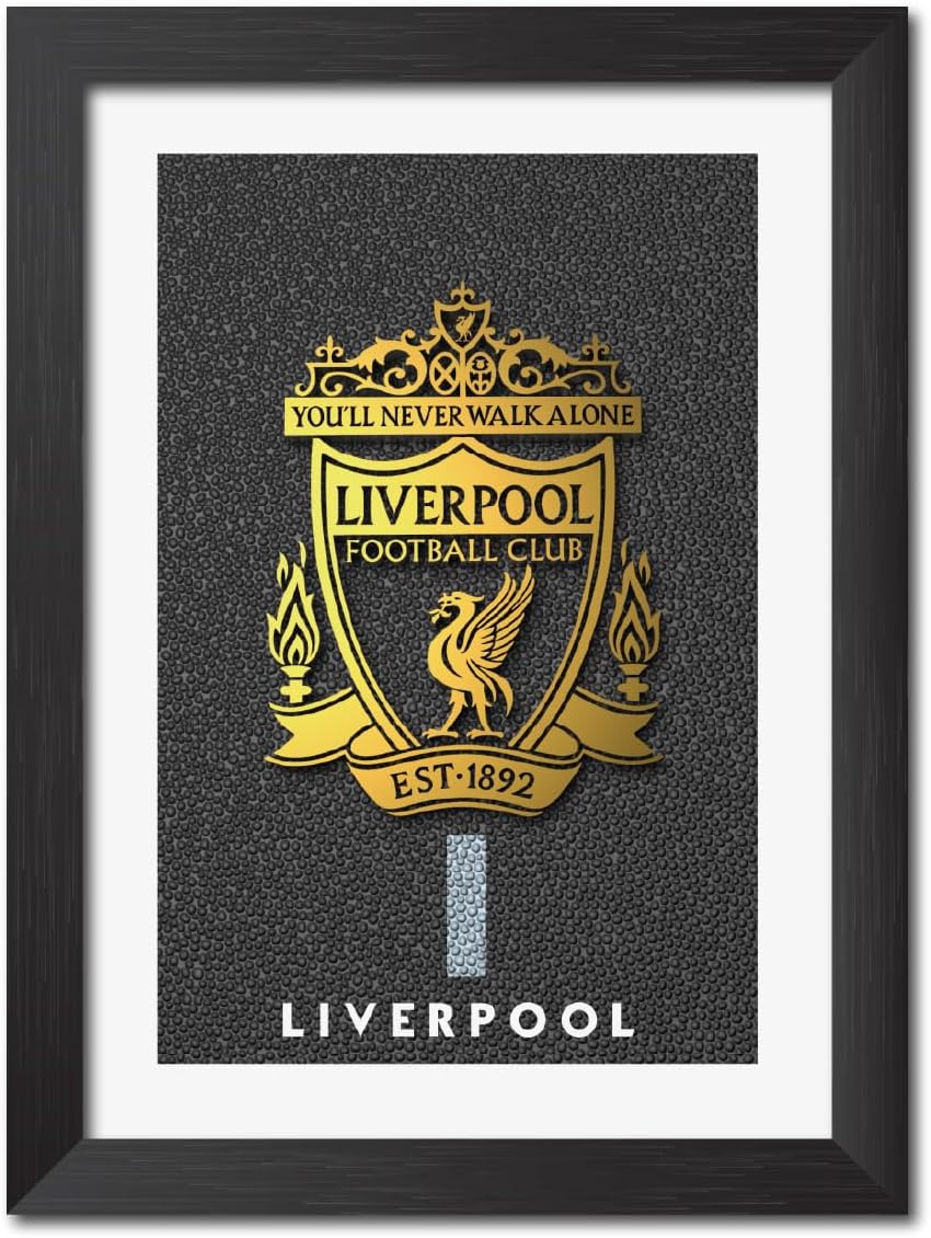 TenorArts Liverpool FC Golden Textured Logo Laminated Poster Framed Paintings with Matt Finish Black Frame (9 inches x 12inches) [Redesigned with Thick Textured Frames]