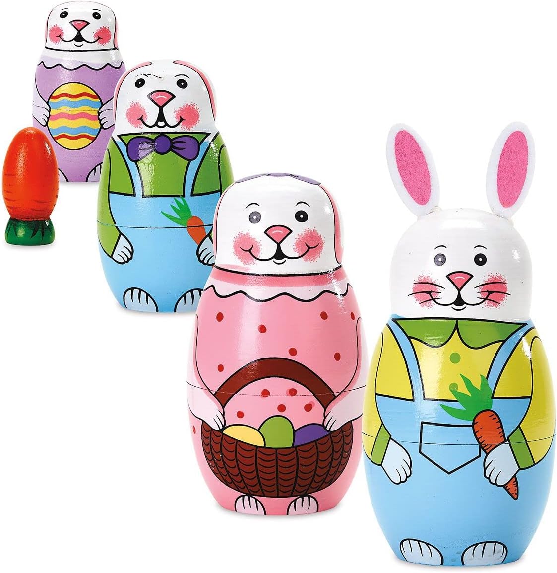 Lillian Vernon Hand Painted Wooden Easter Bunny Nesting Doll Set - Holiday Home Decor, Spring Themed Table Decorations, Matryoshka Toys, 6 Inches Tall, Set of 5 Figurines