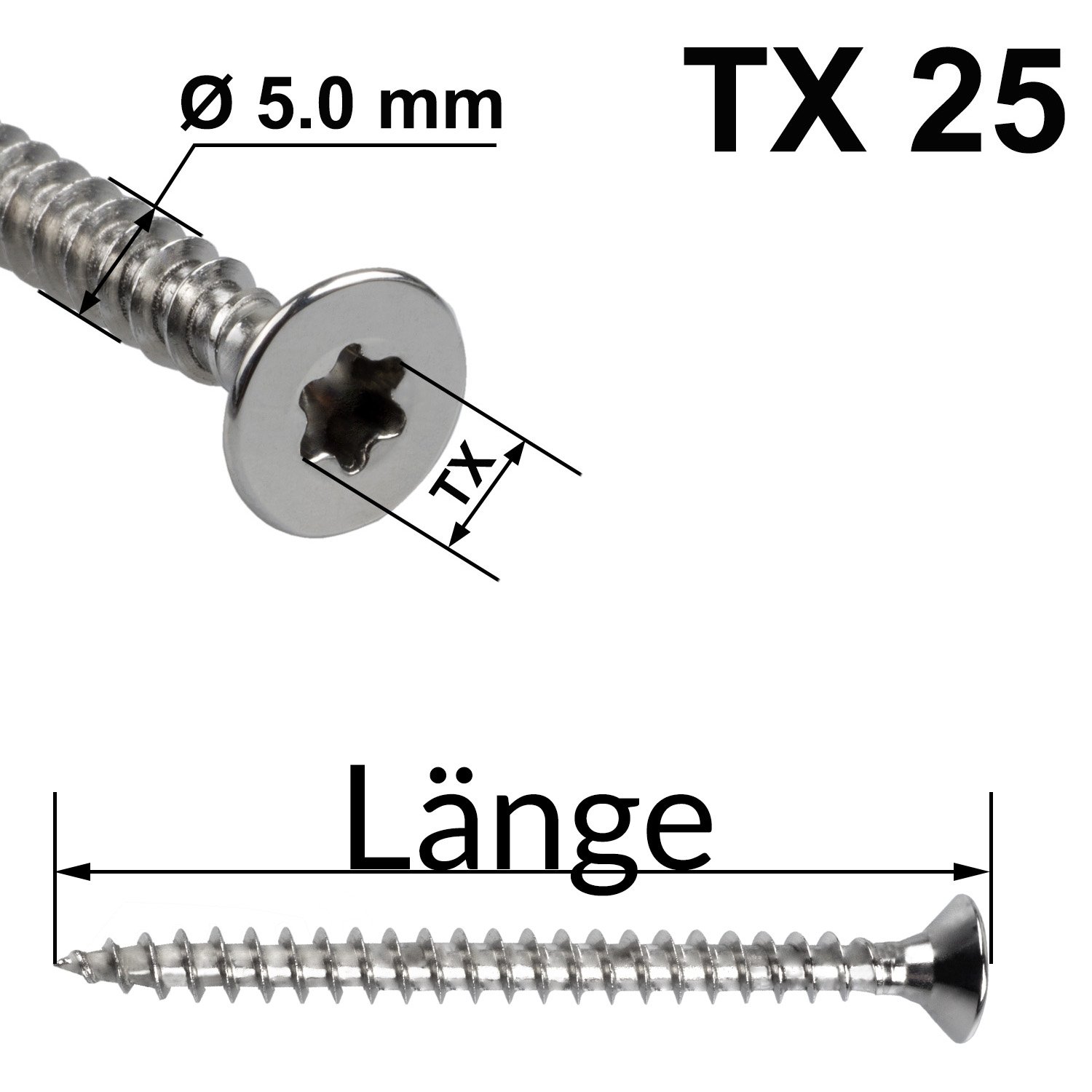 Stahlia Holzschrauben Torx Schrauben 5,0x90mm Spanplattenschrauben Vollgewinde (200 Stück) Edelstahlschrauben Schrauben Set Universalschrauben Senkkopfschrauben TX25