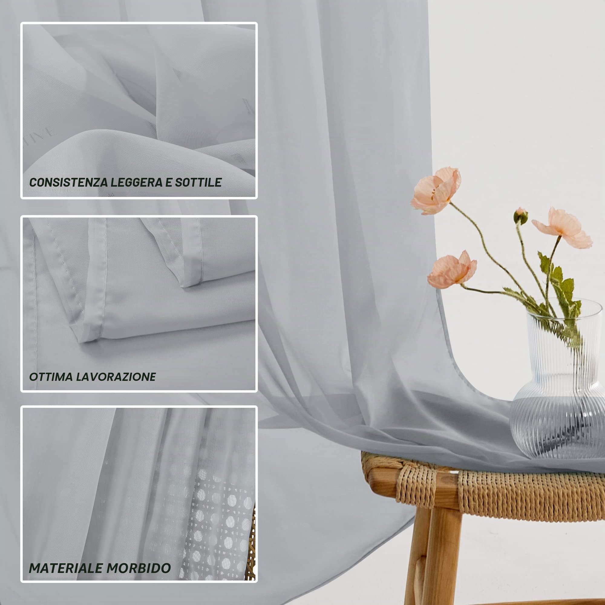 Deconovo Tende per Interni in Voile con Occhielli, 2 Pannelli, 140x240 cm | Voile Morbido, Filtrano la Luce Naturale, Leggere ed Eleganti, per Soggiorno, Camera da Letto e Sala da Pranzo, Grigio Scuro