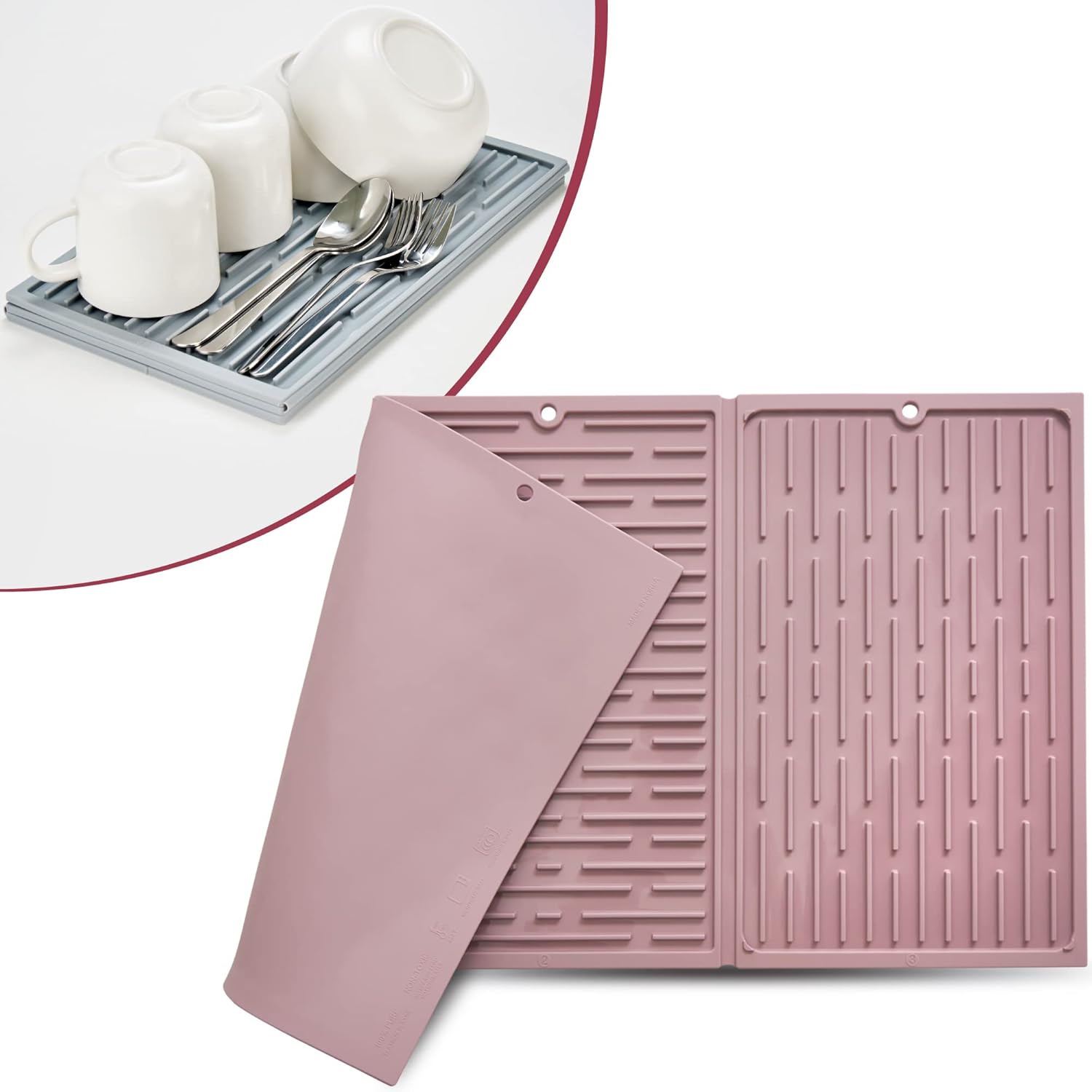 BTH Trifold Dish Drying Mat for Kitchen Counter 24" Extra