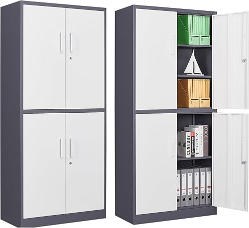 Miniatura 1 de Letaya Armario de almacenamiento de metal con puerta de cerradura, estantes ajustables de acero para oficina, hogar, despensa, cocina, armario de