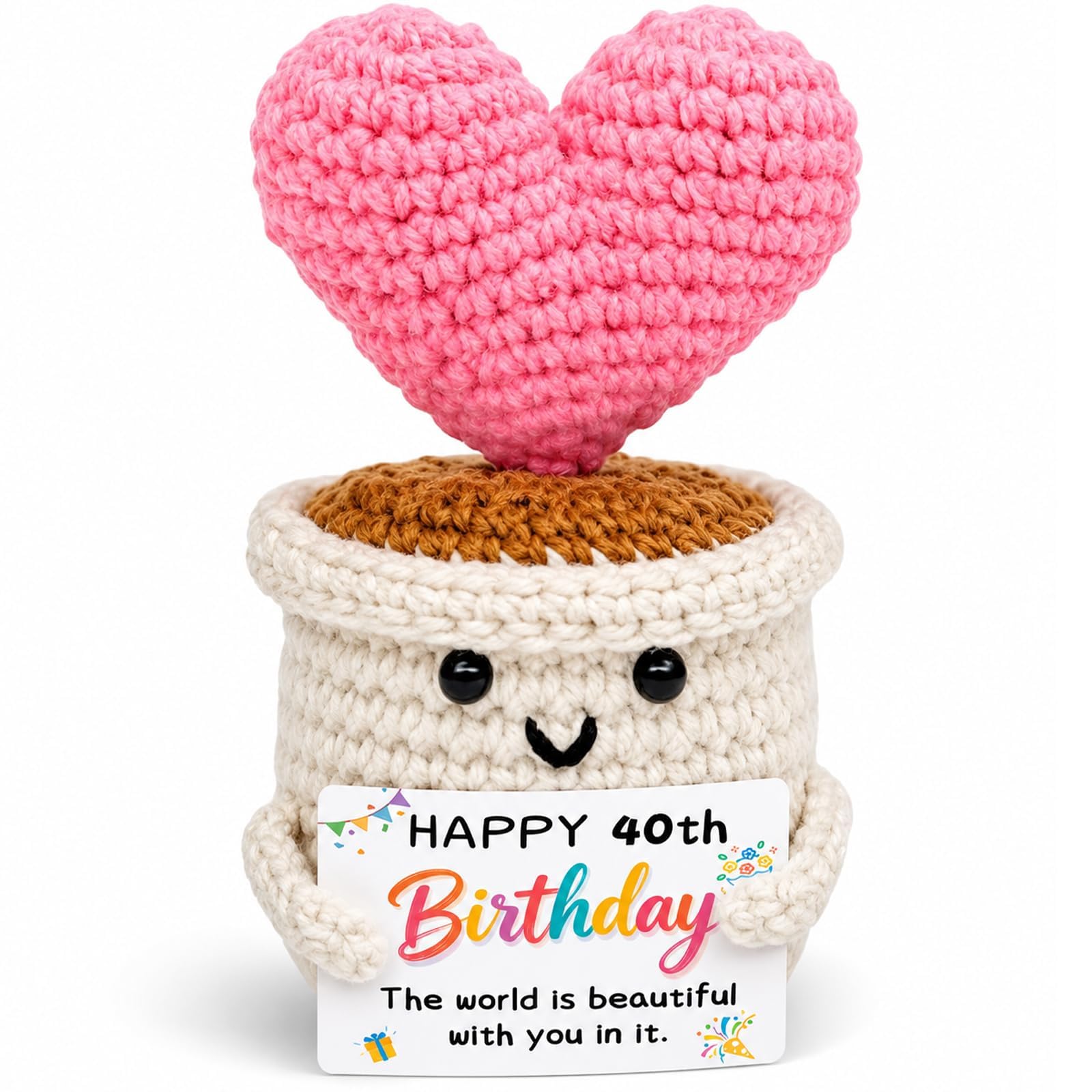 poweybshin Handmade Crochet Positive Heart Pot - 40th Birthday Gifts for Women & Unique 40th Birthday Presents - Milestone 40 40 Years Old Birthday Decorations Keepsake for Mum Wife Friend Desk Decor — image 1