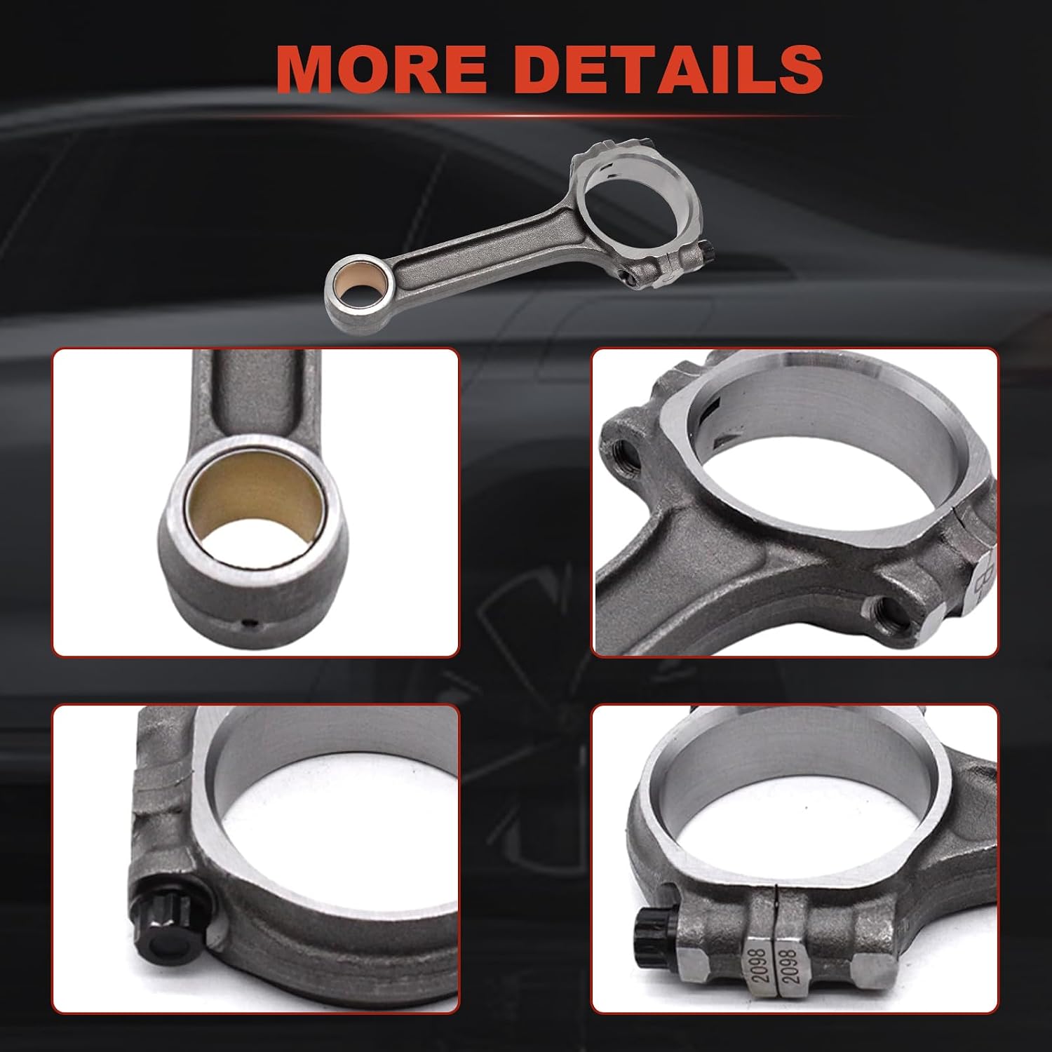 For Small Block Chevy SBC 350 I-Beam Connecting Rods Set 5.7 Inch, 8pcs | Forged 5140 Steel, Press-Fit Pins, 5.7 Inch Connecting Rod Length, 6,000 RPM Rating