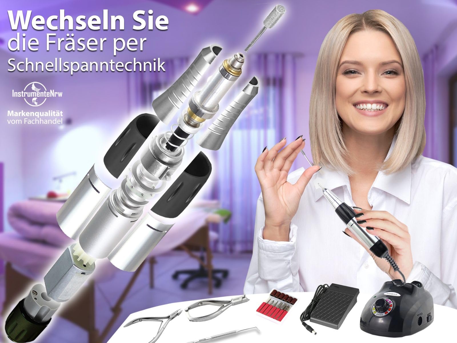 Profi Fußpflegegerät Pediküre-Fußpflege-Set & Nagelzangen-Set 25.000 U/min | Delux Hornhautentfernung und Nagelpflege mit starker Leistung 3 Fußpflege Nagelzangen und 2 verschiedenen Eckenheber