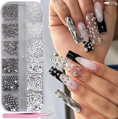 Miniatura 7 de Cuentas de uñas de burbujas Aurora 3D, cuentas de sirena de cristal mixto para uñas, juego de diamantes de imitación de arte de uñas con pinzas,