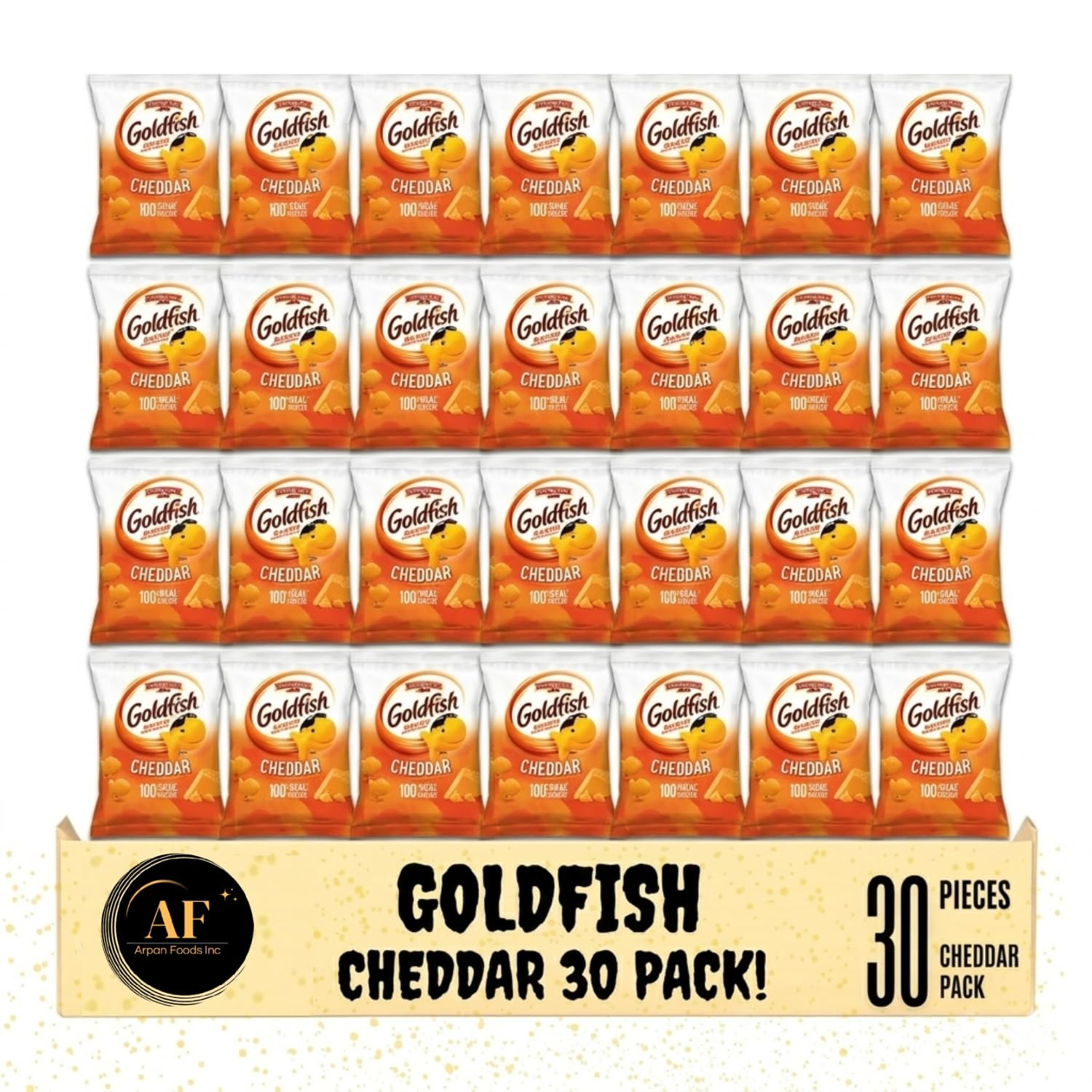 Gold-fish Cheddar Cheese Crackers Snack Packs, Baked Cheese Crackers Made with Real Cheese, On-The-Go Lunch Snacks for Kids & Adults, for school party, picnic, office, lunch time, party 30 Count