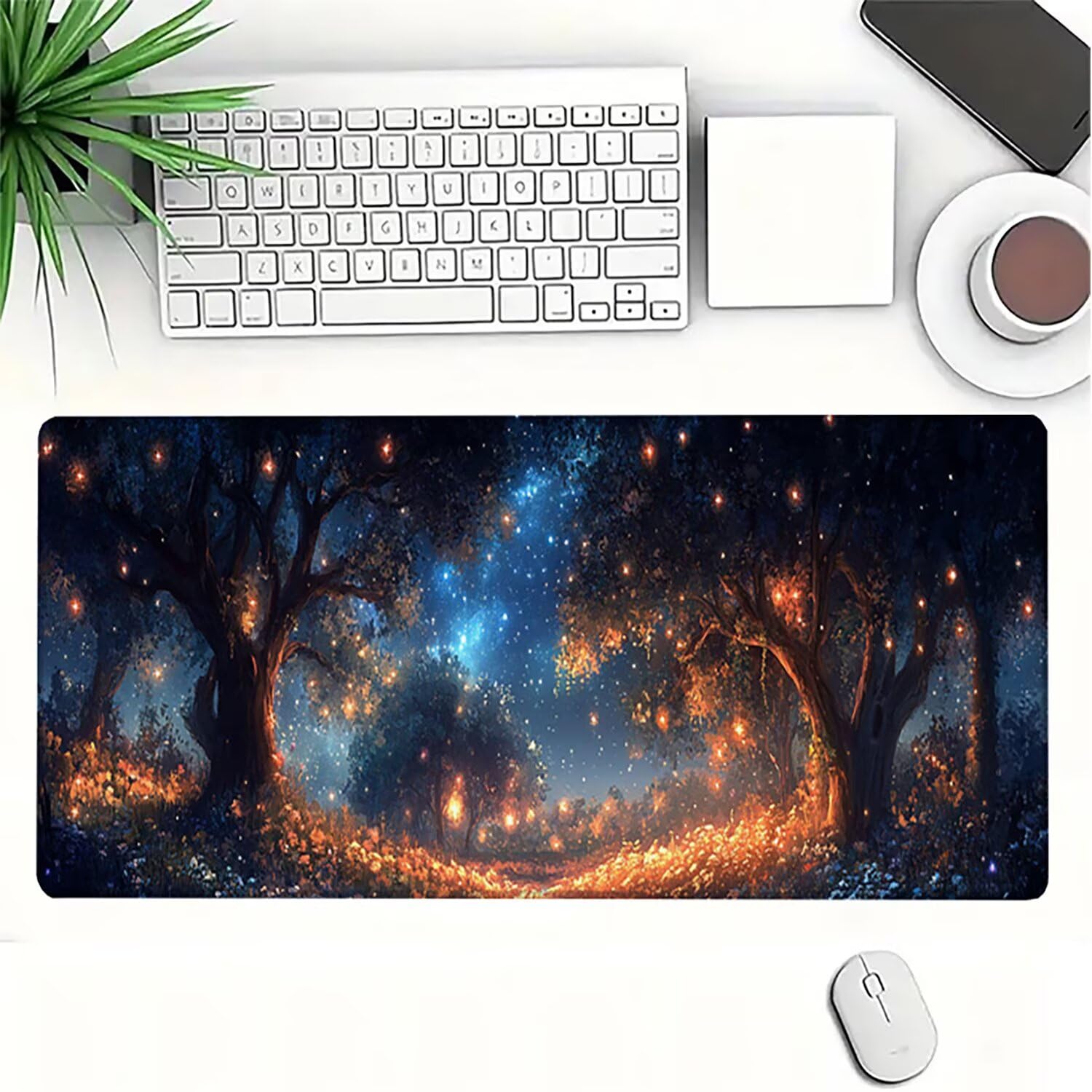 Lejnlnng Tapis de Souris XXL - 120x60cm - Forêt Grand Gamer Mouse Pad, Paysage XL Tapis de Bureau en Caoutchouc Antidérapante, Imperméable Mousepad Haute précision et Vitesse Base JL-8142