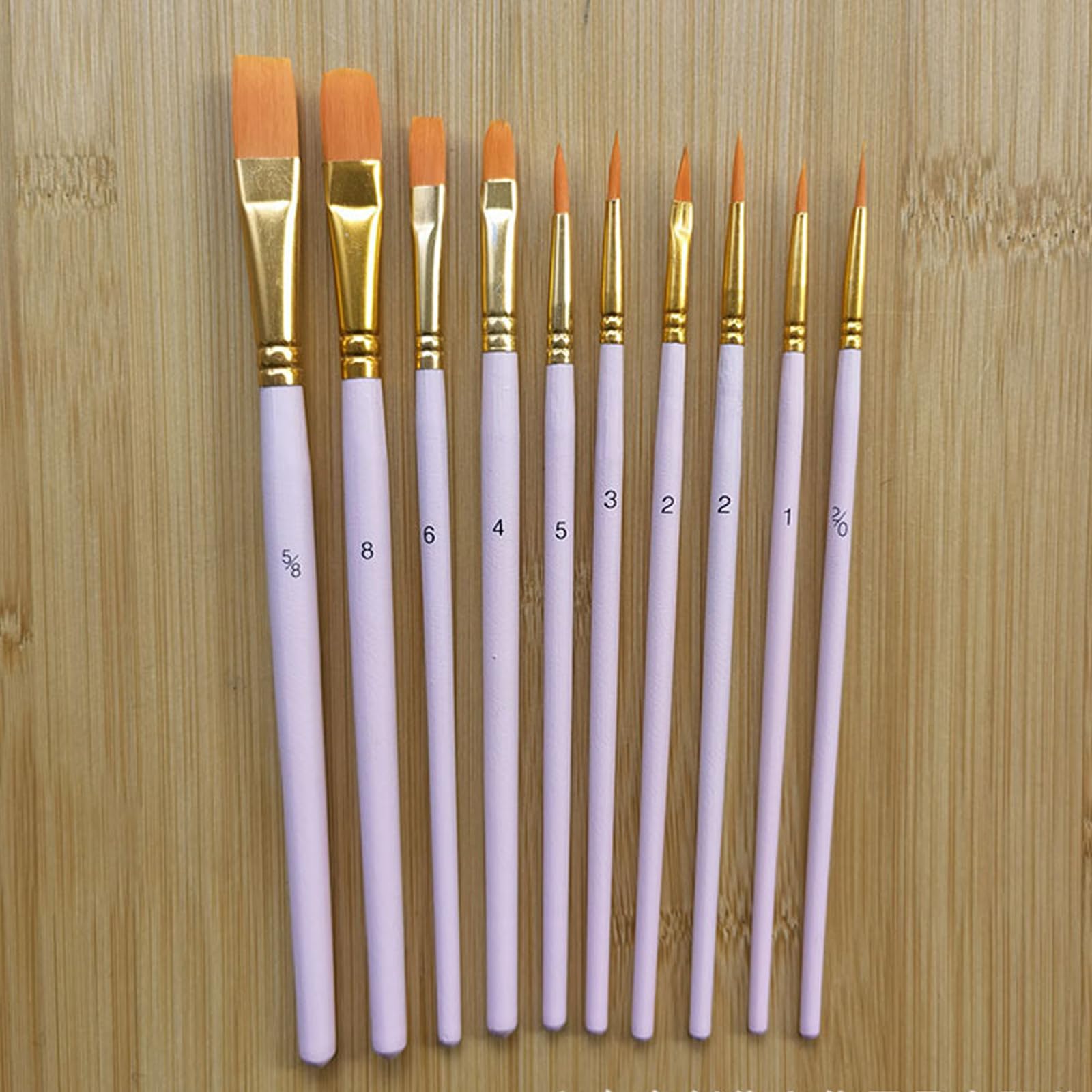 Set Di 10 Pennelli Angolari Per Pittura - Punta In Nylon Per Acquerello, Acrilico, Tempera E Olio - Dimensioni Varie Per Dettagli Precise E Linee Sottili - 3