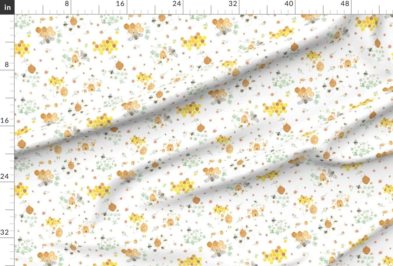 Spoonflower Fabric - Whimsical Honey Bees White Honeybee Honeycomb Watercolor Paint Printed on Upholstery Velvet Fabric Fat Quarter - Upholstery Home Decor Bottomweight Apparel