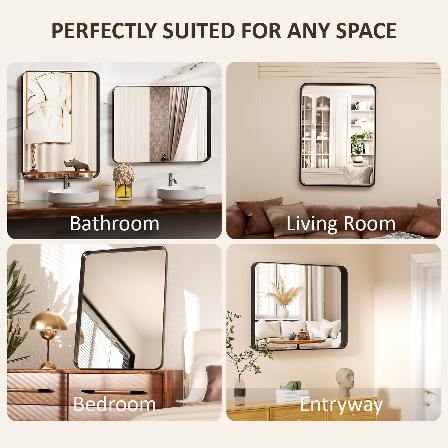 22×30 Black Bathroom Mirror for Over Sink - Rectangular Bathroom Vanity Mirror for Wall with Rounded Corners & Metal Frame, Tempered-Glass, Modern, Farmhouse, Horizontal/Vertical, Bedroom, Entryway