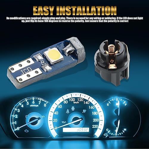 Miniatura 8 de Yumfugu Paquete de 20 luces LED T5 para tablero de automóvil, 3030-3SMD reemplazo de bombilla con enchufe de bloqueo giratorio, bombilla LED para