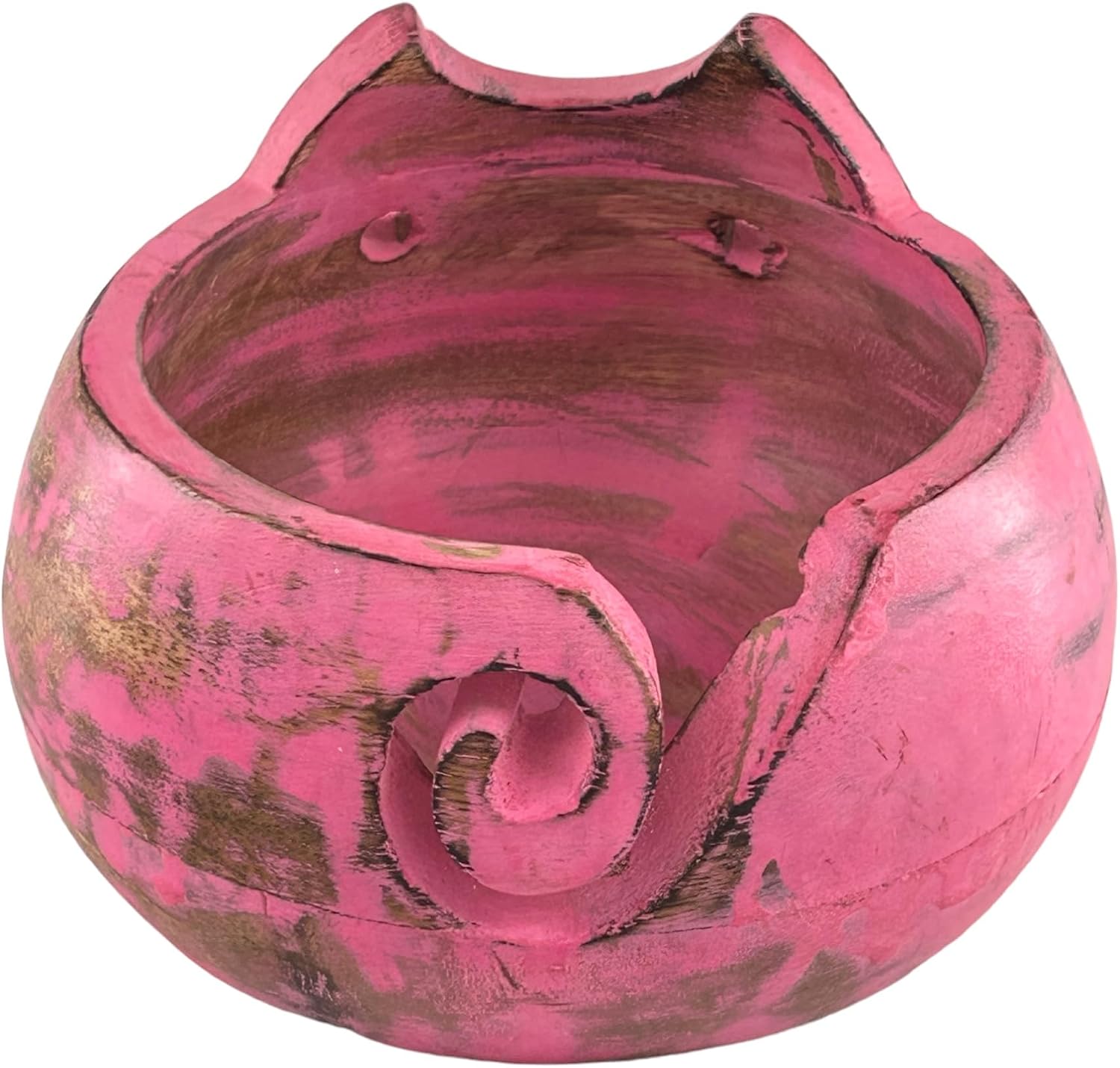 Wooden Yarn Bowl for Crocheting Handmade Wool Storage Yarn Bowl with Holes Knitting Gifts for Women Crochet Accessories (5" x 3.5" - Pink)