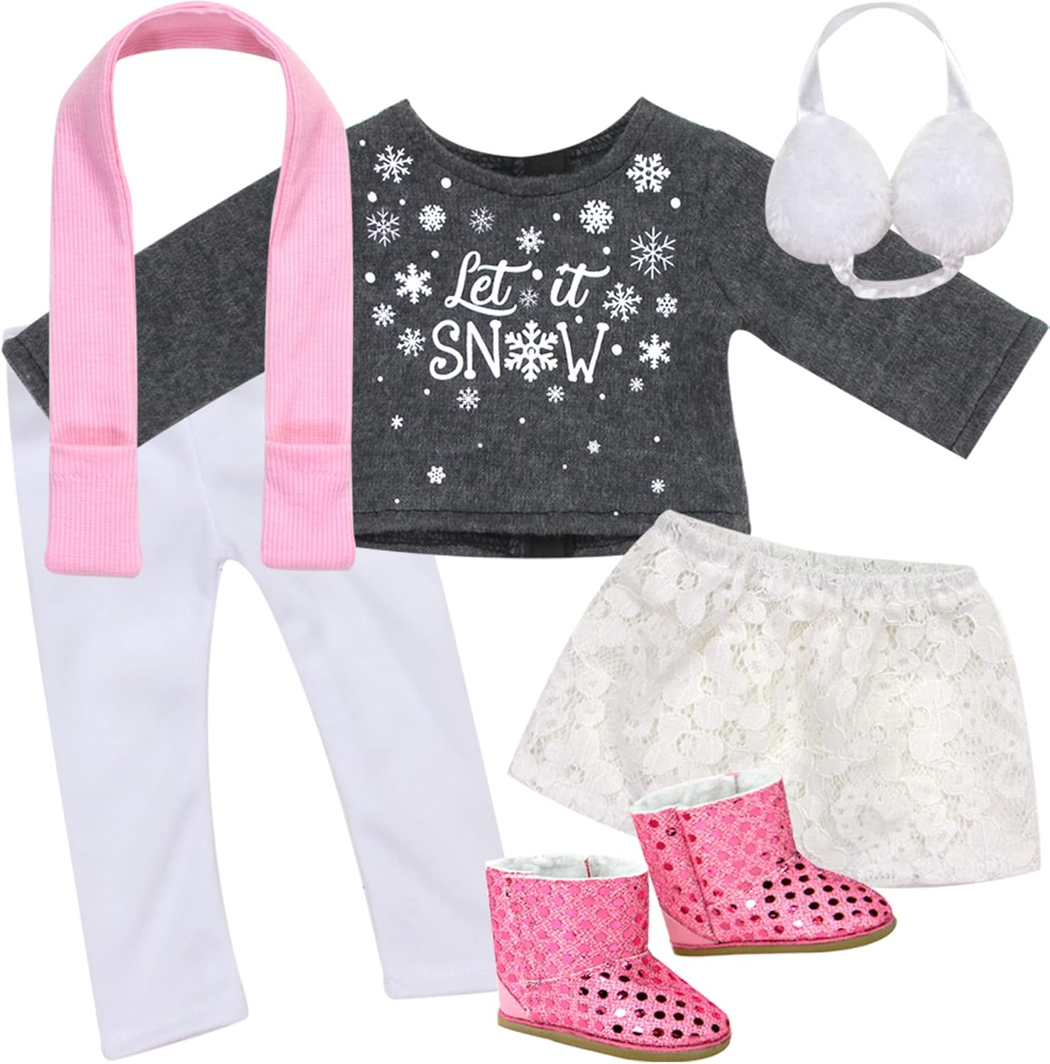 Sophia's 6 Piece Sweater, Skirt and Accessories Outfit Set for 18'' Dolls, Gray and White