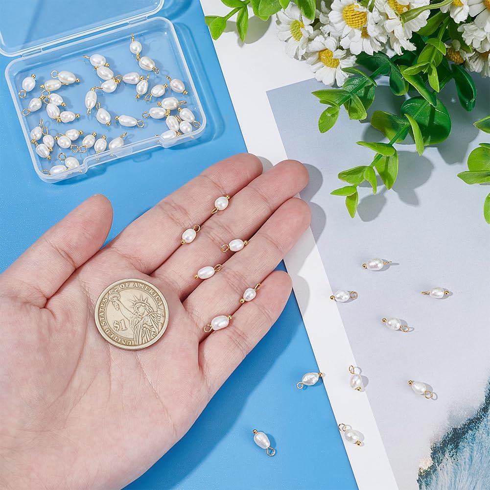 UNICRAFTALE 50Pcs Freshwater Pearl Charm Pendant Irregular Pear Charms with 2mm Metal Hoop Baroque Charms White Natural Pearl Beads for DIY Earring Necklace Bracelet Jewelry Making - Image 4