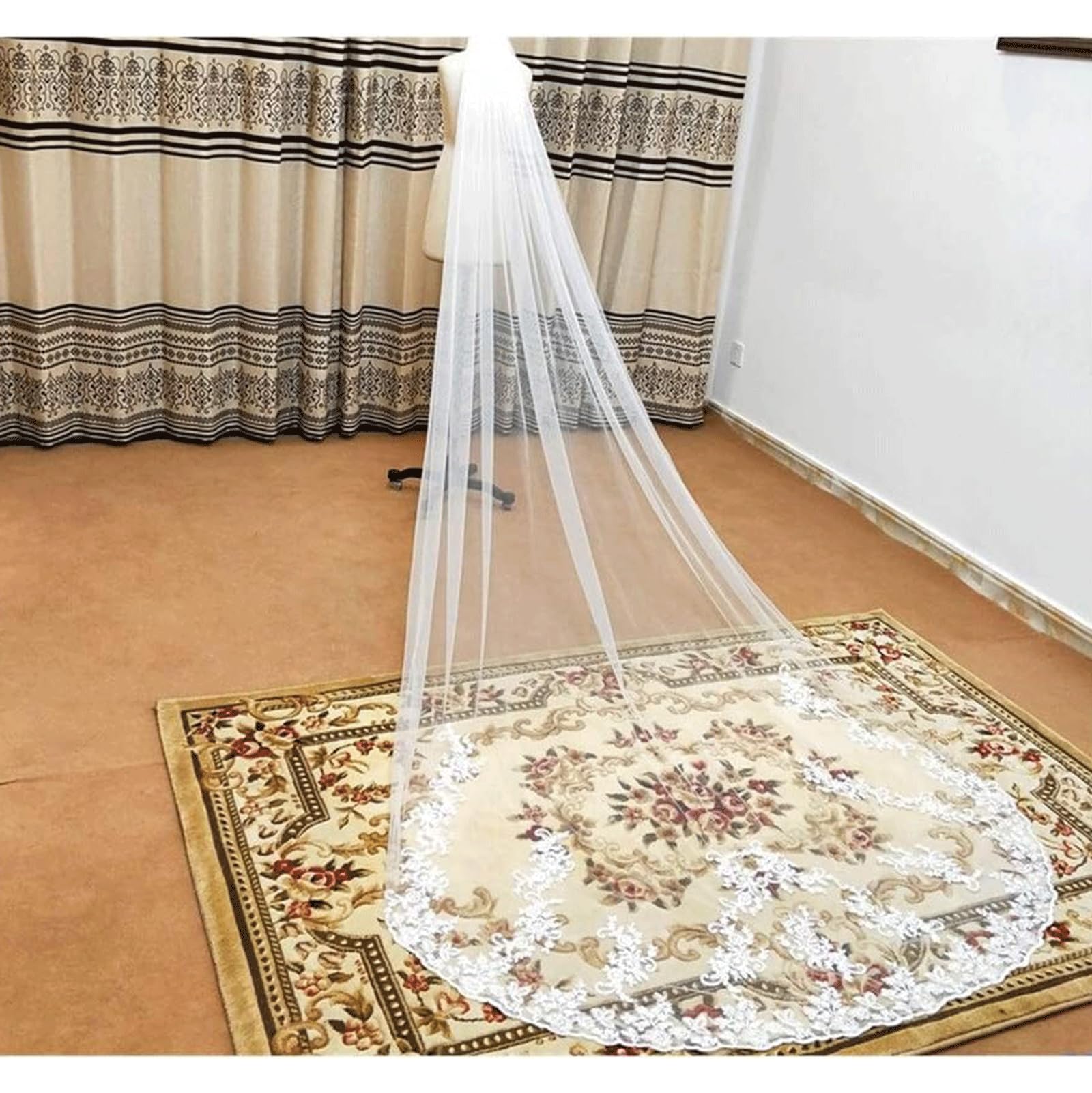 Sluiers Lace Edge bruidstule Eén laag bruidssluier met kam Bruidssluier van tule 300 cm/350 cm/400 cm/500 cm schoudersluier