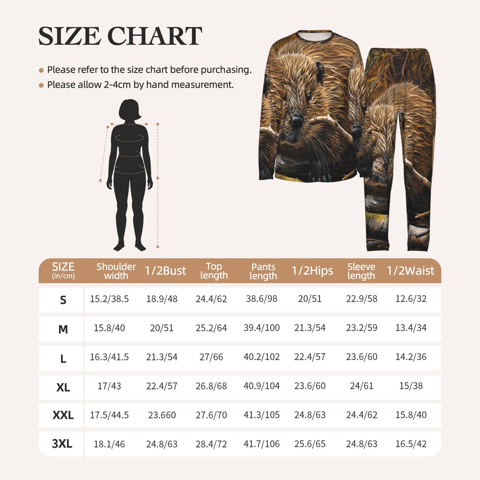 Beaver - Pigiama da donna a maniche lunghe con stampa di lavoro, morbido, per spiaggia, vacanze, abbigliamento da notte, regalo casual