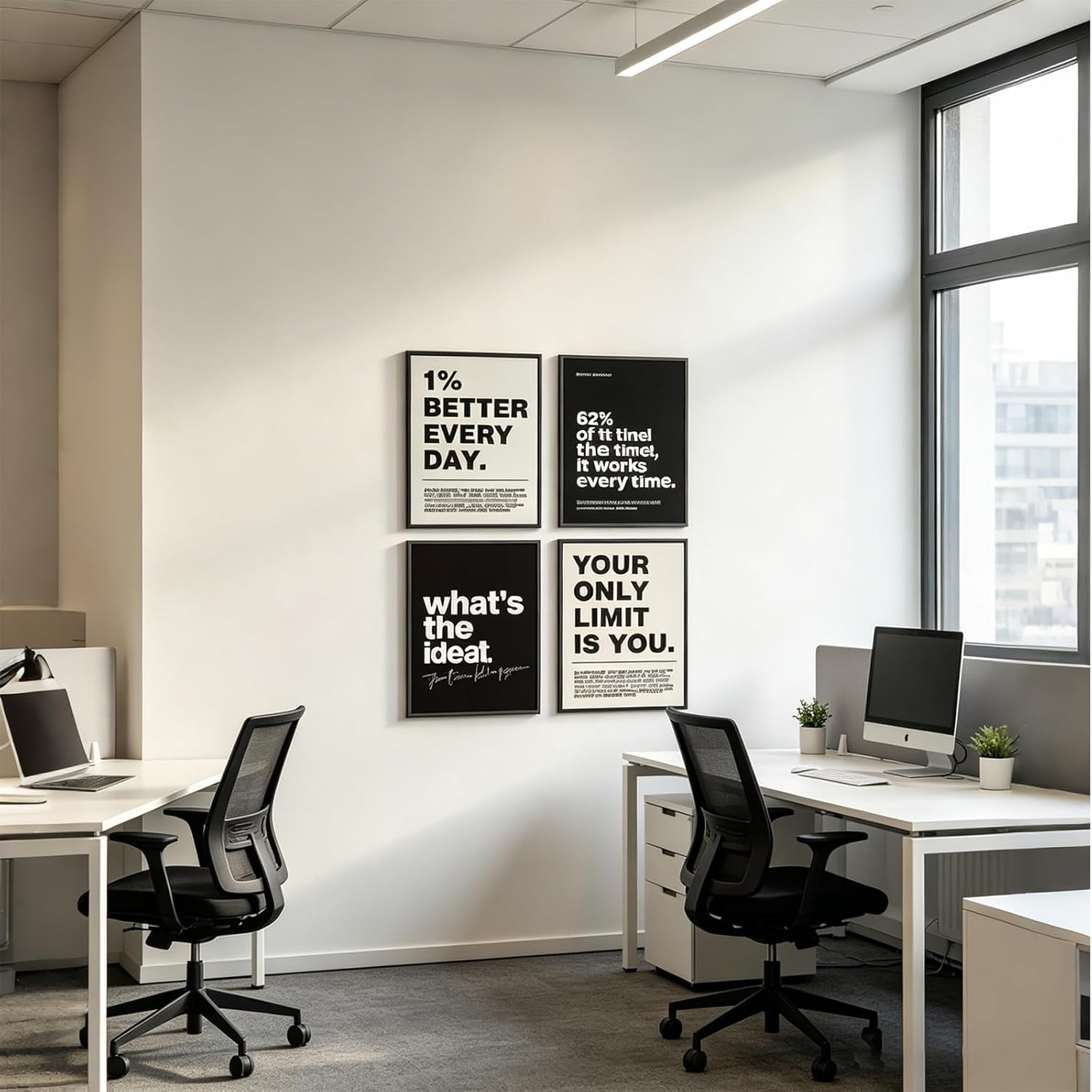 ZOFUIXIU 4Pcs Inspirational Office Wall Art,Motivational Canvas Wall Decor,Black and White Positive Quotes Posters Picture for Bedroom Living Room Classroom Gym Office (8X10 Inches, Unframed)