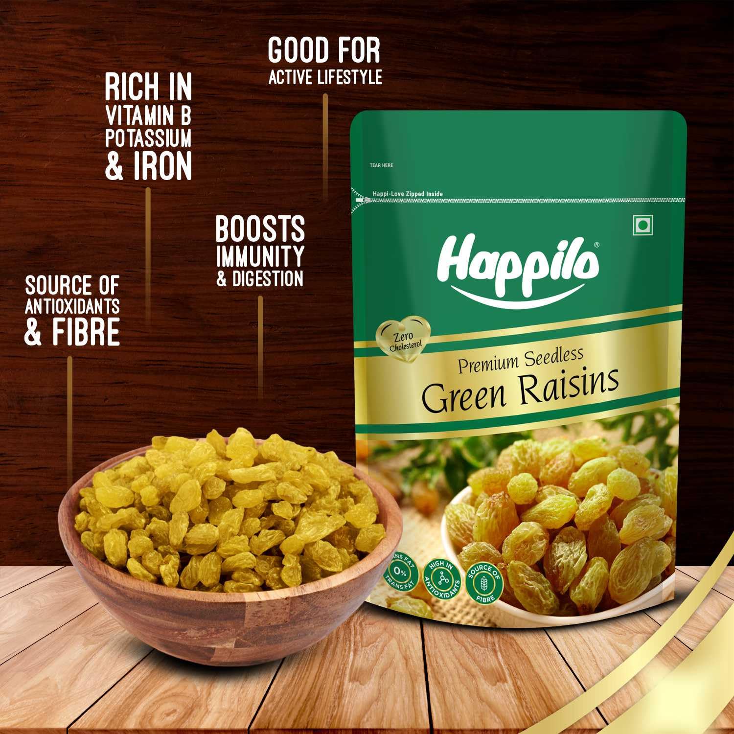 Happilo Premium Seedless Raisins, 250g (Pack of 2)