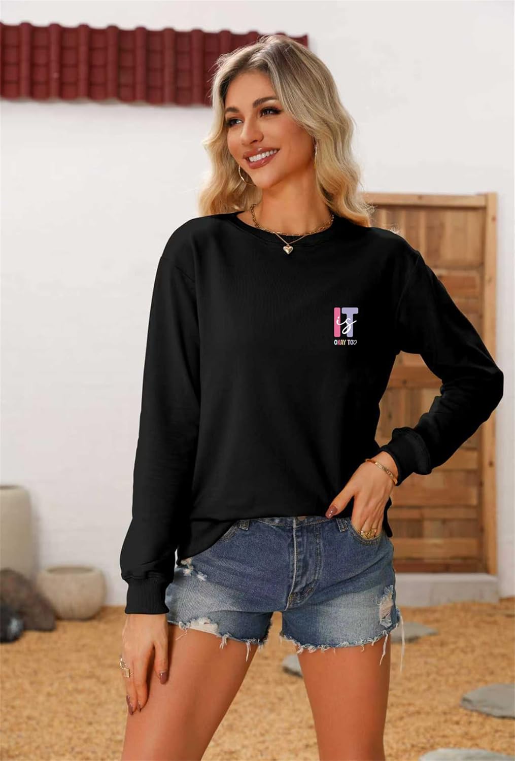 Teacher Sweatshirt for Women It's Okay to Make Mistakes Graphic Tees Mental Health Tops Long Sleeve Pullover - Image 2