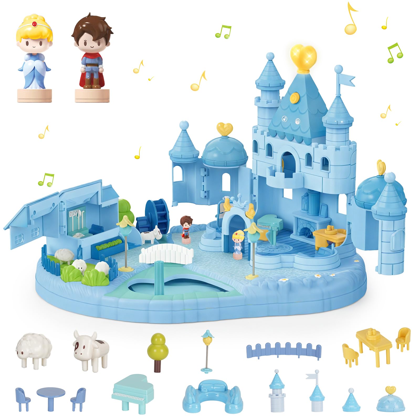 fygurso Casa delle Bambole Castello della Principessa con 2 Piccole Figure Mobili Controllate Magneticamente, Giocattolo da Sogno con Luce e Musica per Gioco di Ruolo, Regalo per Bambine dai 6 ai 12