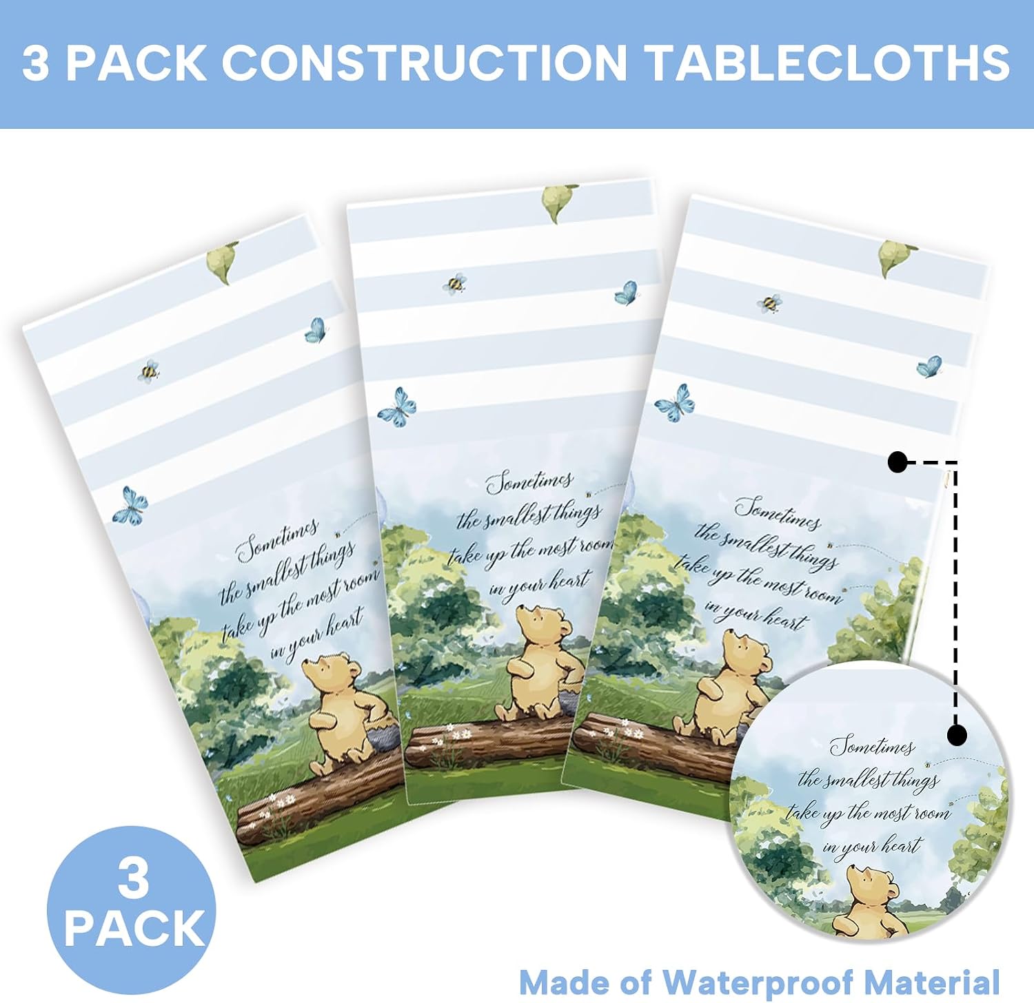 3Pcs Bear Tablecloth for Baby Shower Decorations Plastic Disposable Rectangular Bear Table Cover Birthday Decorations for Kids 54 * 108 inch