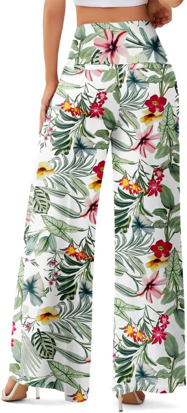 JZC Women's Palazzo Lounge Pants Stretchy Wide Leg Casual Pants Comfy High Waist Flowy Pants S-3XL - Image 3