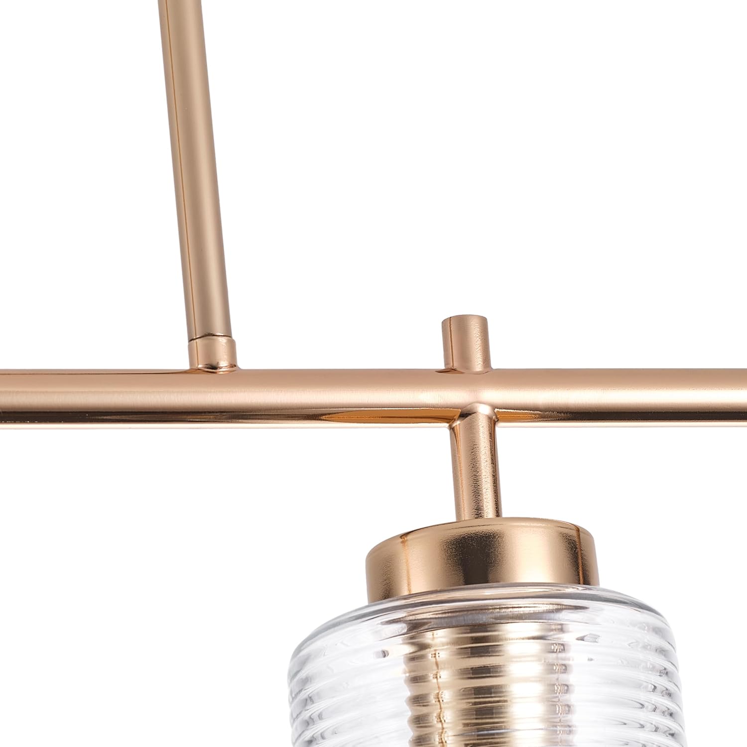 4-Light Kitchen Island Lighting, Modern 29.92. inch Gold Island Chandelier with Stripe Glass Shade, Industrial Linear Pendant Lighting Over Table, Pendant Light Fixture for Dining Room