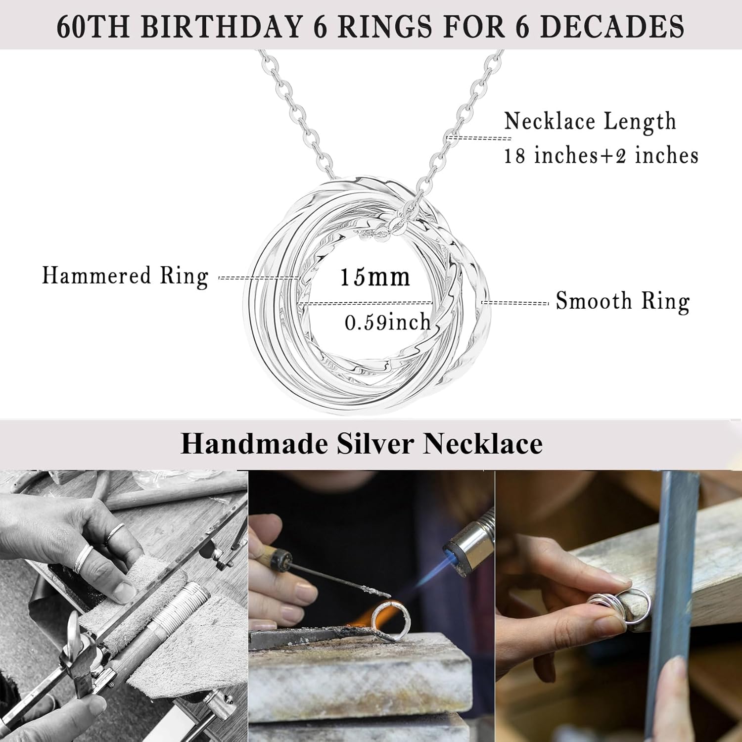 Birthday Gifts for Women 925 Sterling Silver Birthday Necklace 2 3 4 5 6 7 Decade Interlocking Circles Necklace Happy 20th 30th 40th 50th 60th 70th Birthday Necklaces for Daughter Mom Birthday Jewelry - Image 6