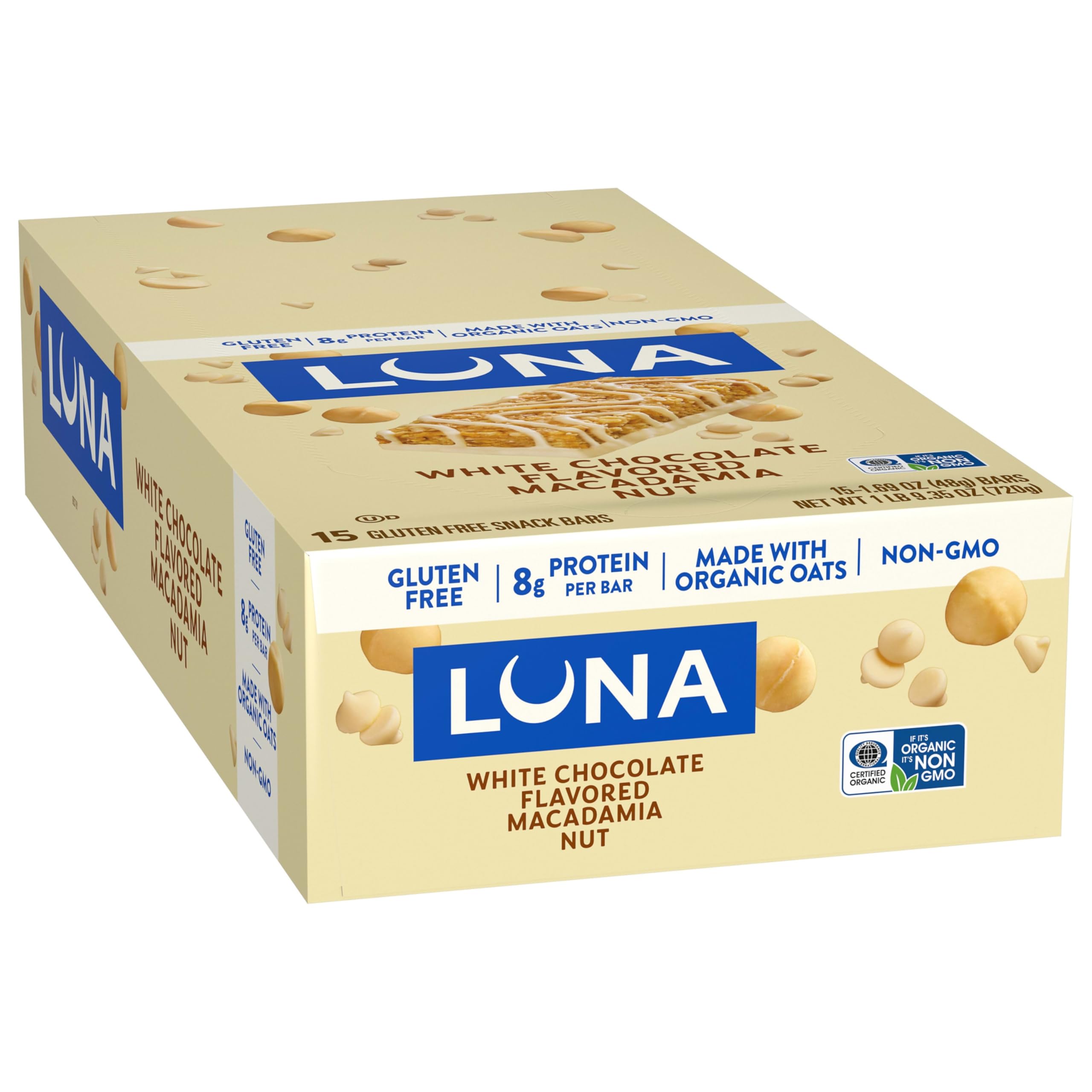 Clif Luna batonik, 0,960 kg, biała czekolada, makadamia, 15-częściowy