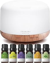 ASAKUKI Essential Oil Diffuser with Essential Oils Set, 500ml Aromatherapy Diffuser with Top 6 100% Pure Natural Essential Oils