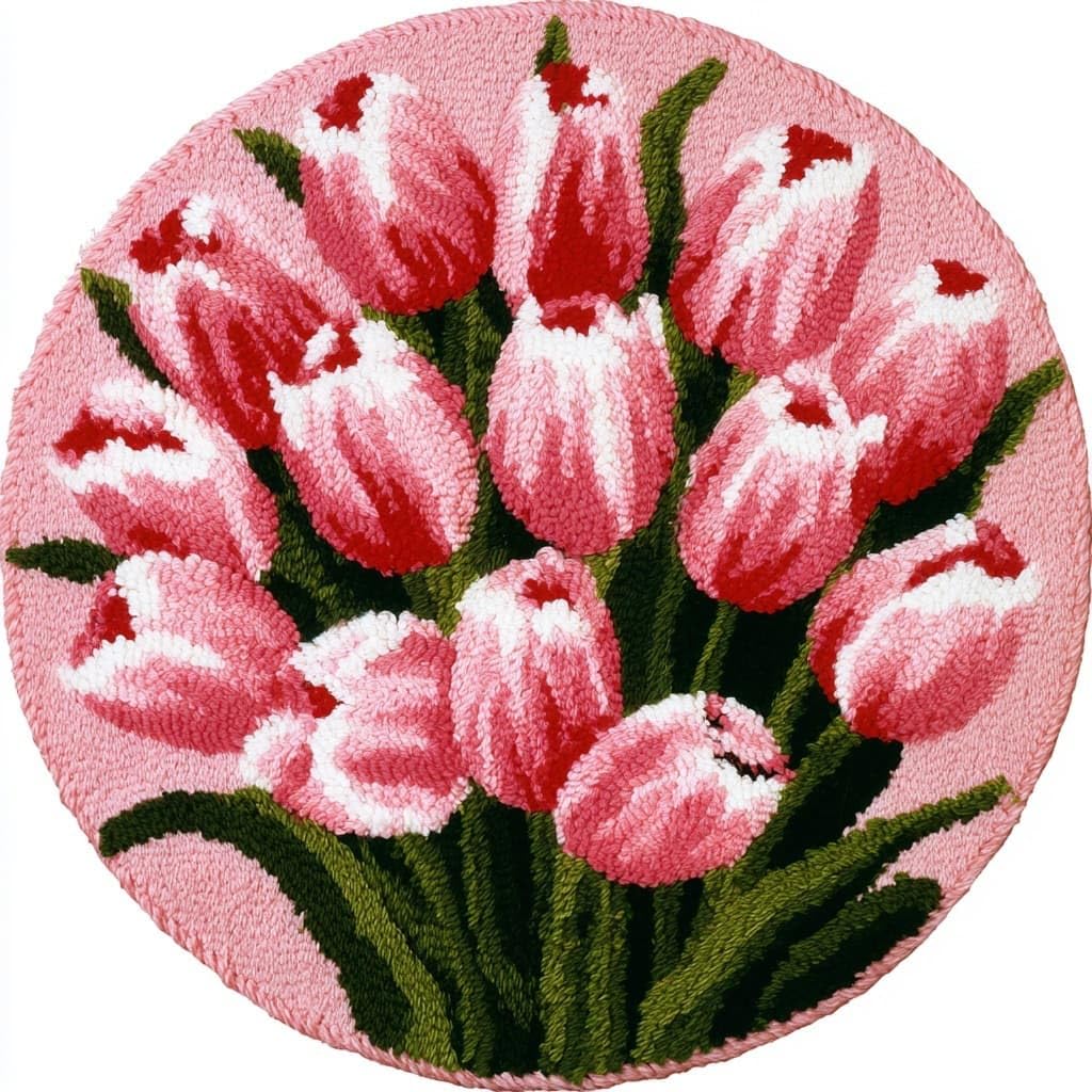 AMBATTERY Round Shape Latch Hook Kits Rug,Tulip Flowers