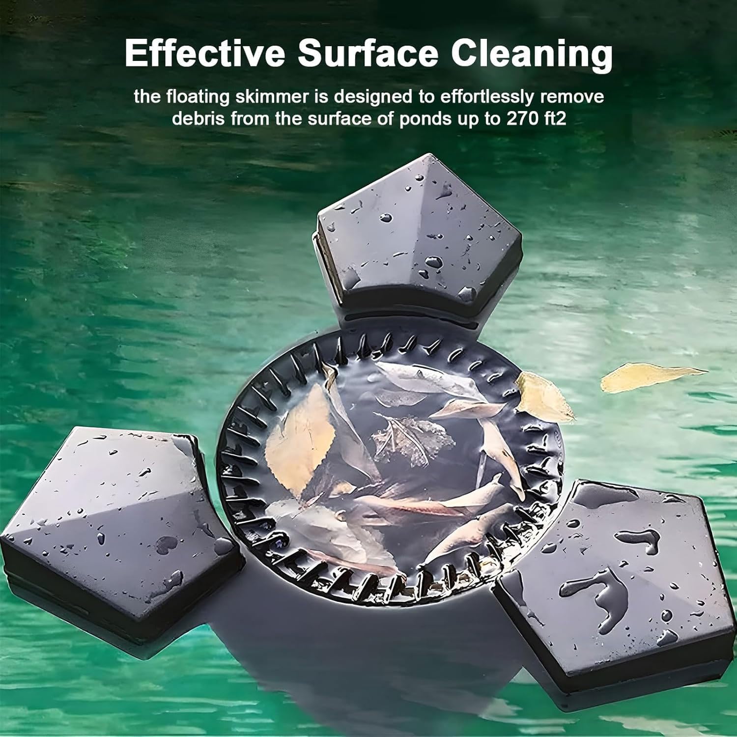 Skimmer galleggiante per laghetto con cavo da 10 m, pulitore automatico per piscine ed estrattore di superfici per laghetti e giardini, potenza 43 W/70 W per una rimozione efficiente dei detriti