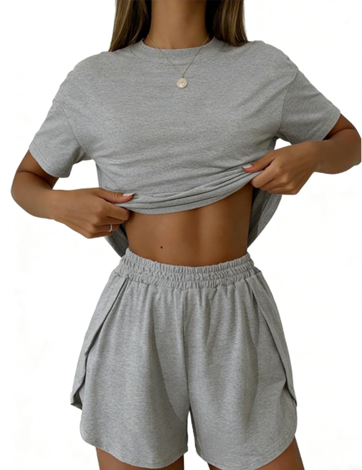 IECCP Schlafanzug Damen Kurz Pyjama Kurzarm Pyjamas Set Nachtwäsche Schlafanzugoberteile Zweiteiliger Sommer Loungewear Sleepwear Hausanzug für Zuhause Urlaub Freizeit