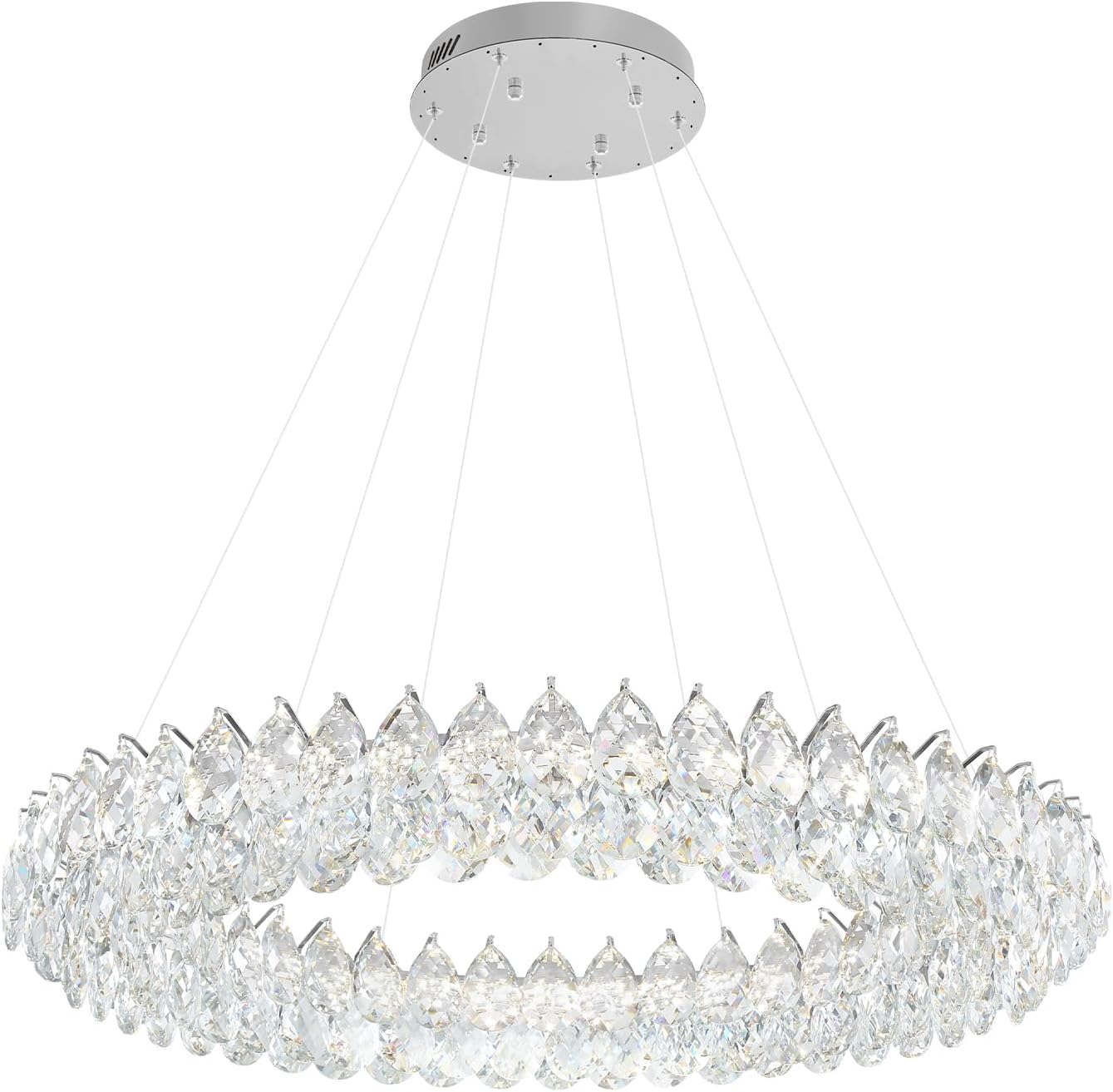 40in LED Large Ring Chandelier, Modern Chrome Crystal Chandelier, Luxury Crystal Pendant Light for Dining Room Living Room Foyer