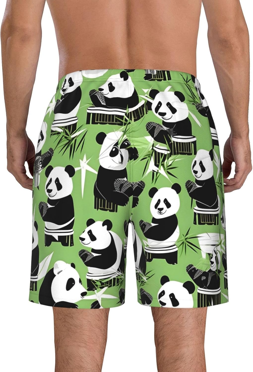 Panda Bamboo Print Men's Quick-Drying Shorts Casual Beach Pants Stretch Waist Shorts and Pockets