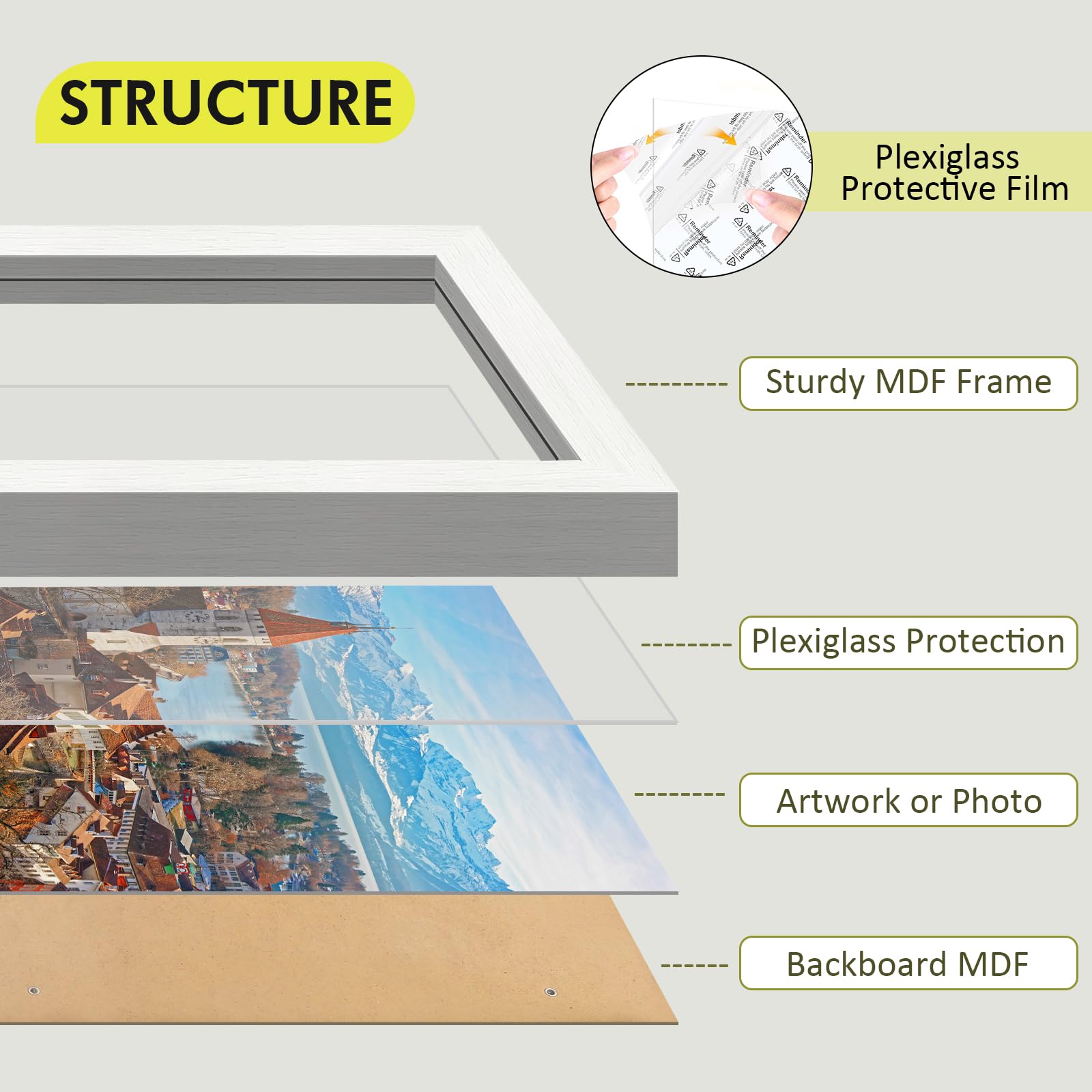 4 Pcs Cadres Photo en Bois MDF Naturel - 30 x 40cm, Cadre a3, Cadre Blanc Avec Verre Acrylique, Cadre Pour Posters, Collages, Cadre Pour Posters