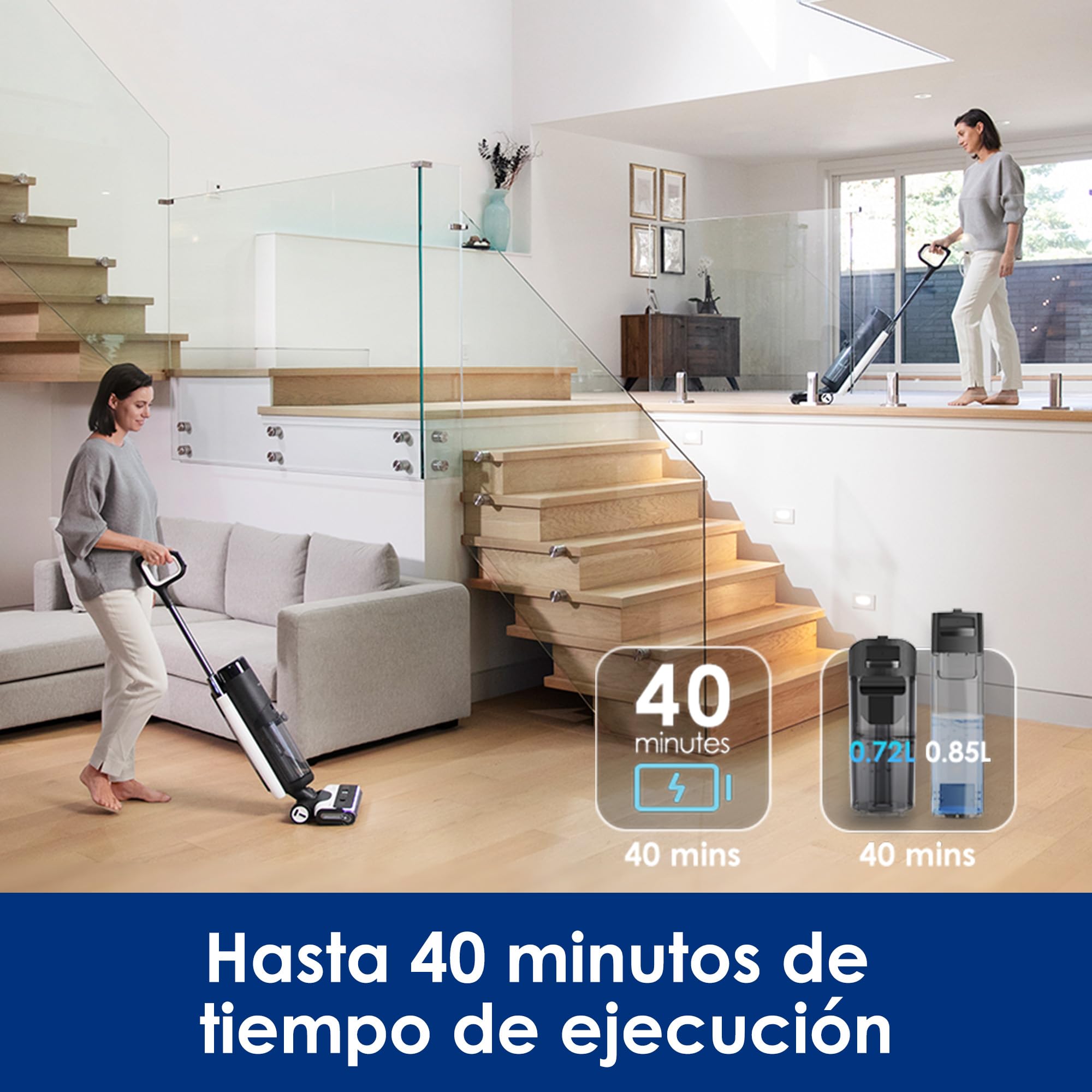 Tineco Floor One S7 Pro - Aspirador inalámbrico para Suelos Duros, Limpia Siempre con Agua Limpia, Pantalla LED, Larga duración, Elimina Manchas difíciles y pelos de Mascotas