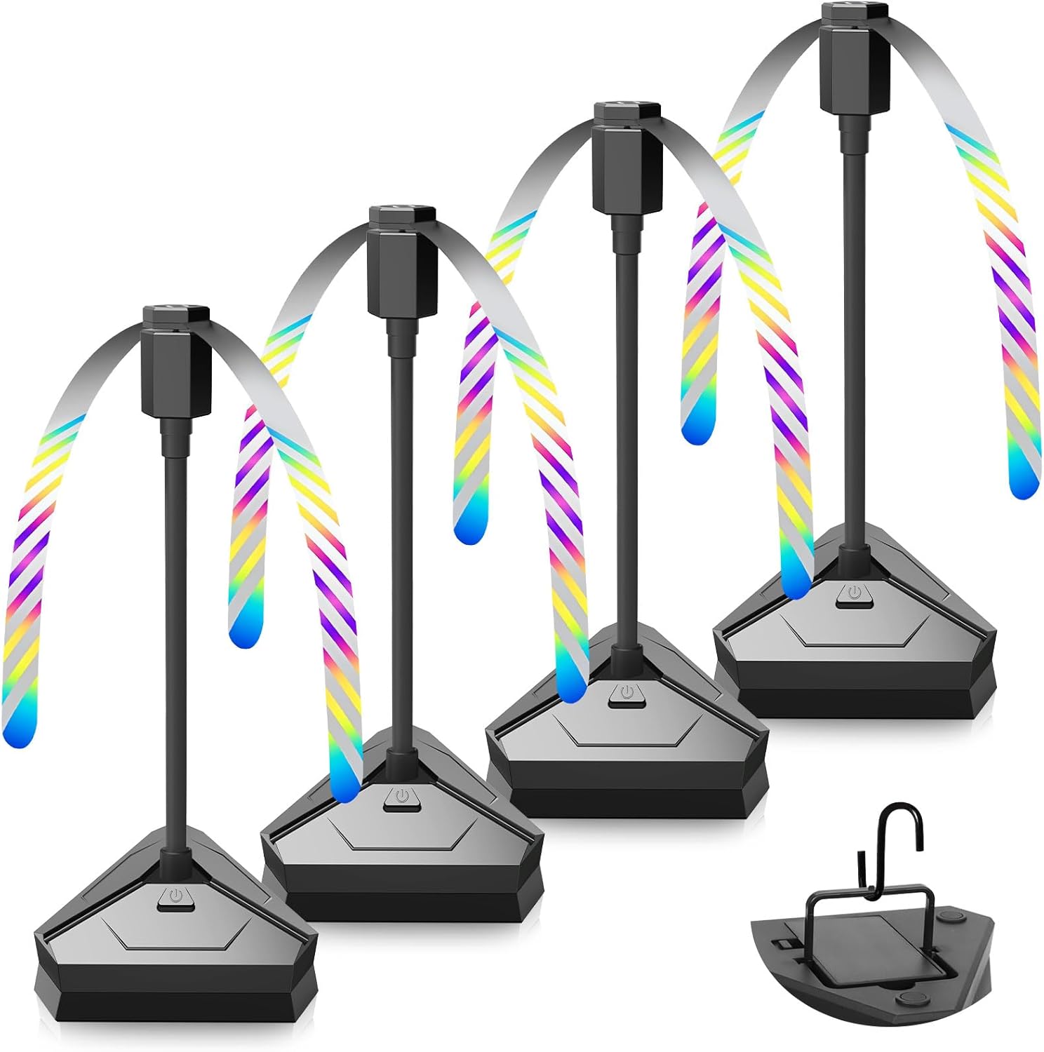 HKKDKTA 4 Pack Fly Fans for Tables, Battery Operated Table Fan Outdoor Indoor, Portable Fan with Flexible Goose-Neck and Holographic Blades for BBQ,Patio,Party